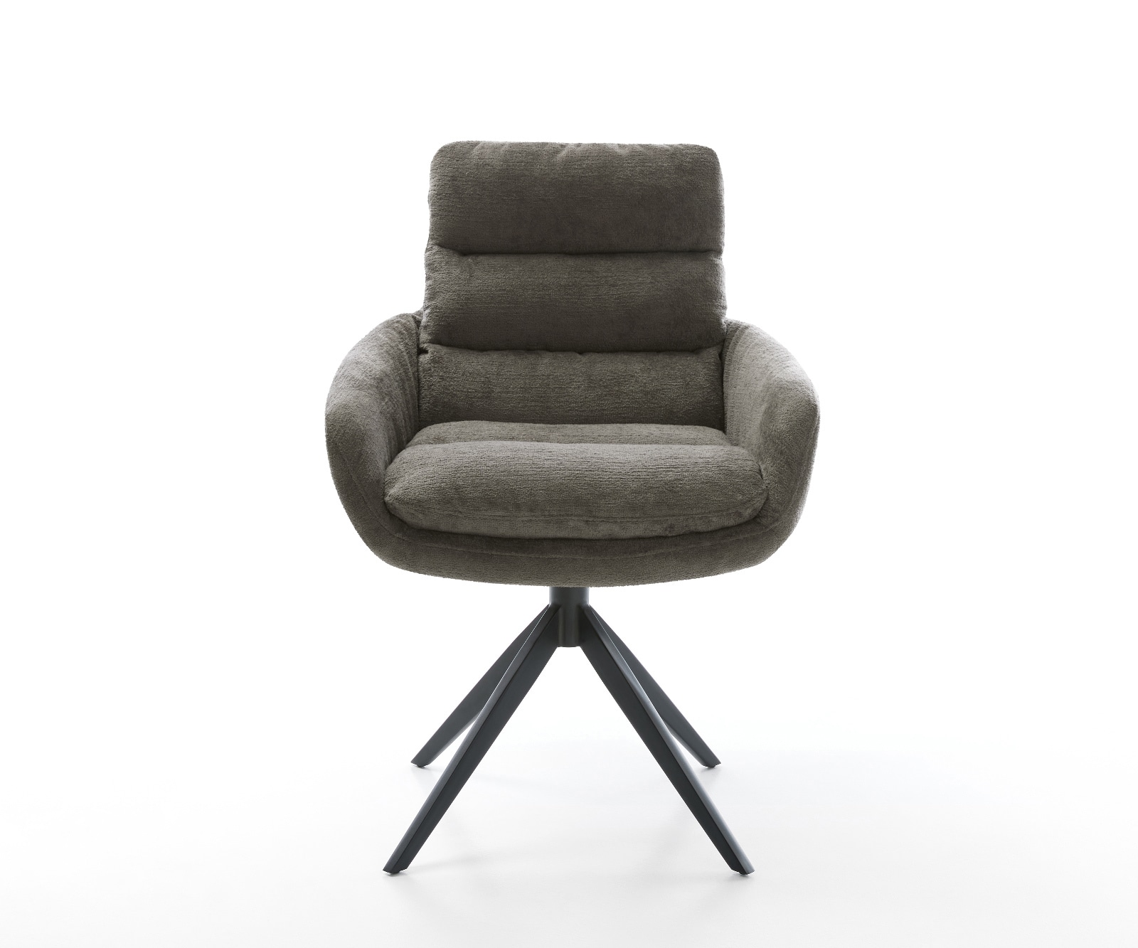 Drehstuhl Abelia-Flex mit Armlehnen Bouclé Soft Schlamm Kreuzgestell breit Schwarz 360° drehbar Wippfunktion 1