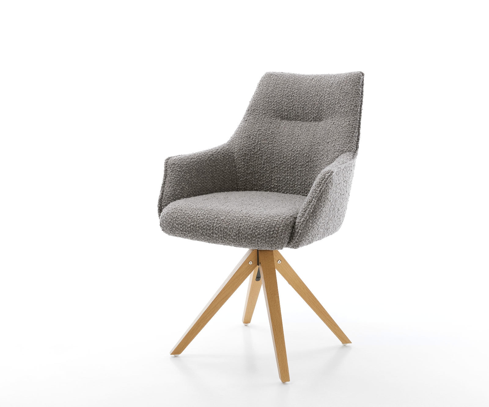 Drehstuhl Alja-Flex mit Armlehnen Bouclé Silbergrau Holzgestell kantig Natur 180° drehbar Taschenfederkern Drehstuhl Alja-Flex mit Armlehnen Bouclé Silbergrau Holzgestell kantig Natur 180° drehbar Taschenfederkern