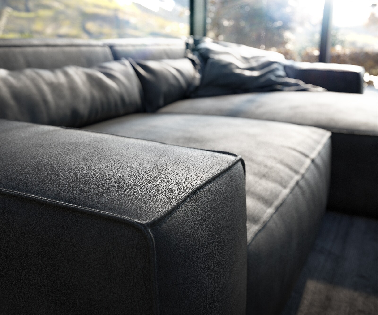 Ecksofa Sirpio XL 270x170 cm Lederimitat Vintage Anthrazit Recamiere variabel 4