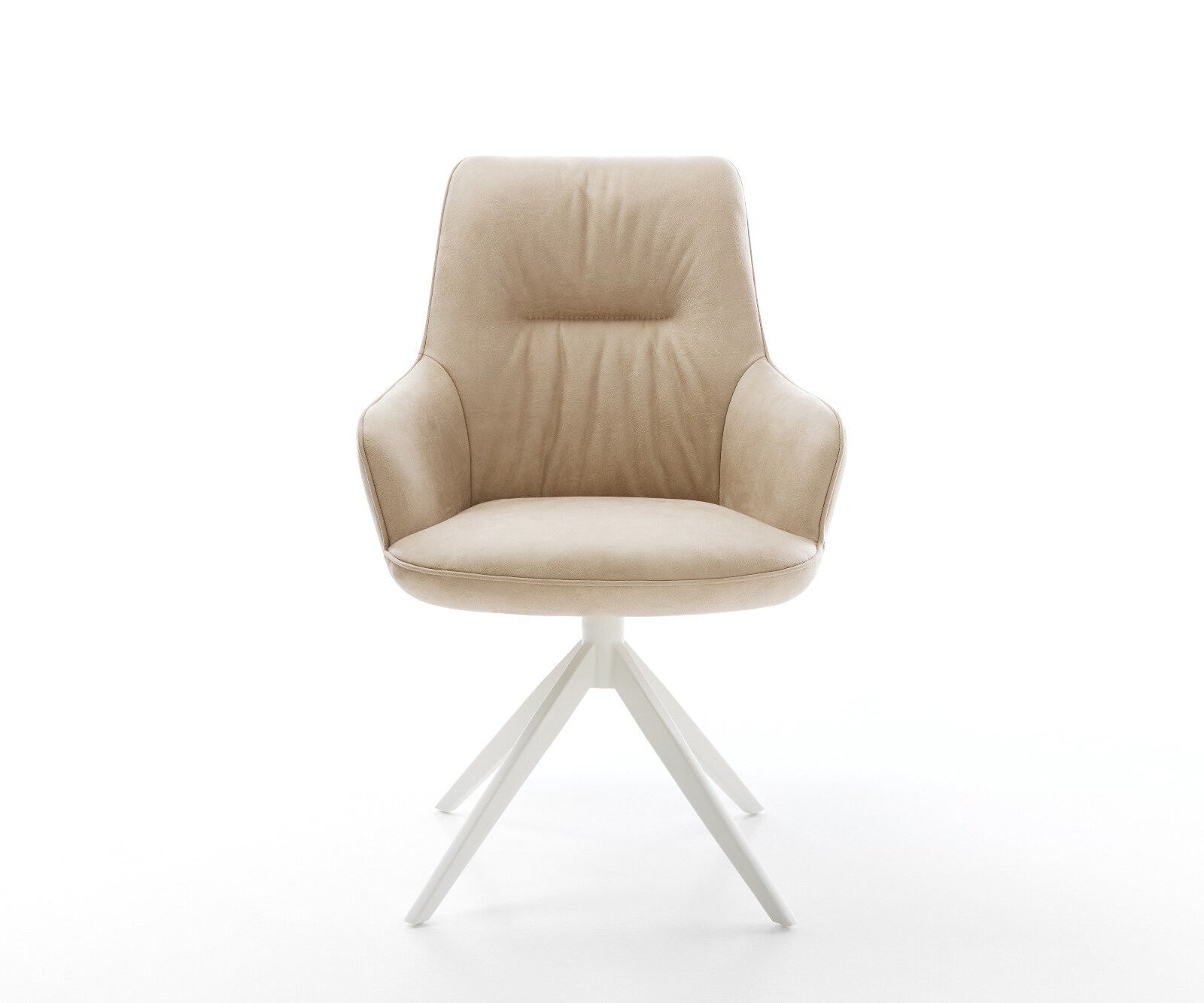 Drehstuhl Zelia-Flex mit Armlehnen Mikrofaser Beige Vintage Kreuzgestell breit Weiß 360° drehbar Wippfunktion Taschenfederkern 1