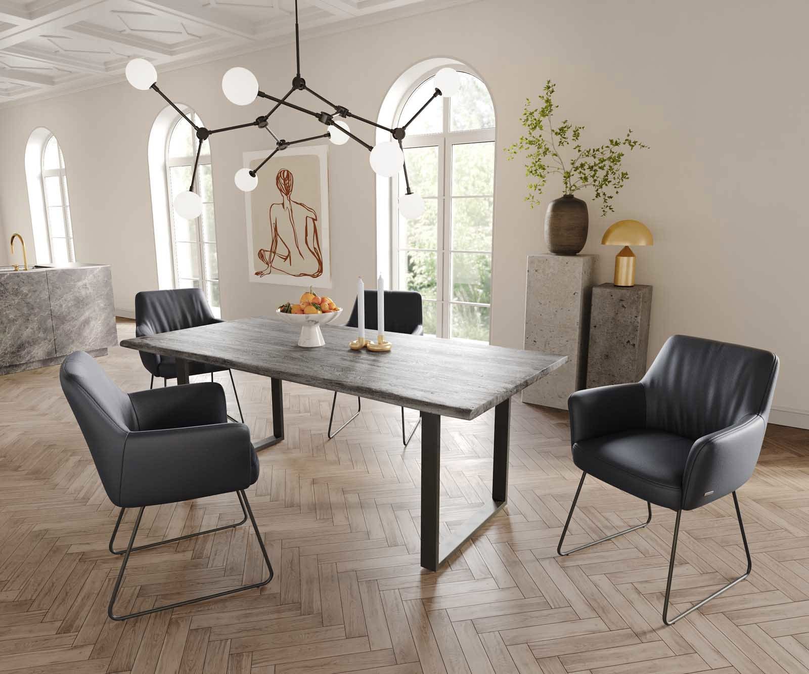 Esszimmerstuhl Xana-Flex mit Armlehnen Echt-Leder Schwarz Kufengestell Schwarz Taschenfederkern 4 Esszimmerstuhl Xana-Flex mit Armlehnen Echt-Leder Schwarz Kufengestell Schwarz Taschenfederkern 4