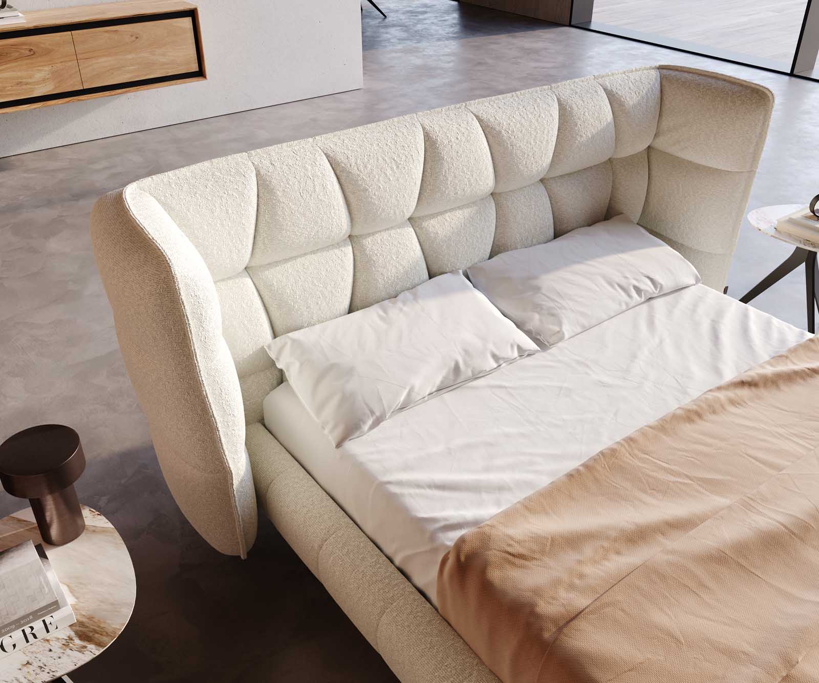 Polsterbettgestell Capujo 140x200 cm Bouclé Creme-Weiß 3