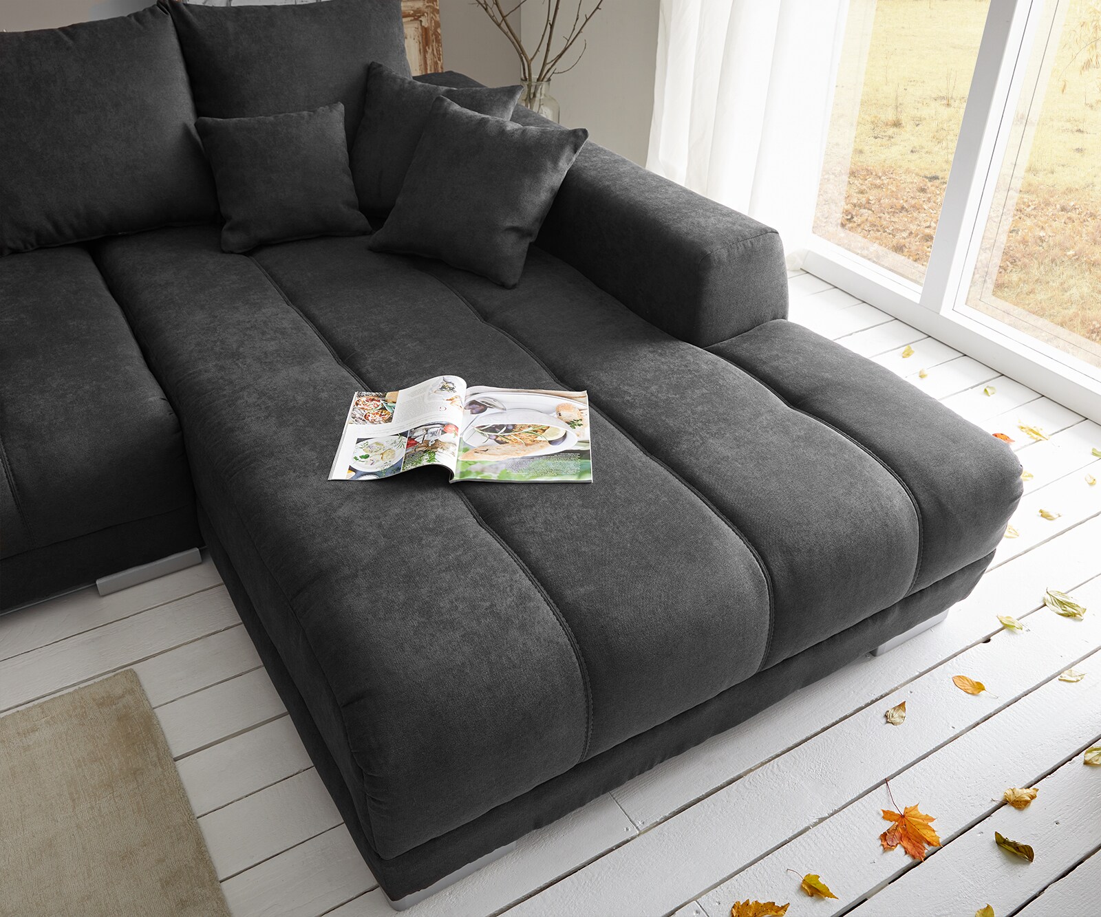 Ecksofa Josea 300x220 cm Mikrofaser Schwarz Recamiere rechts 4