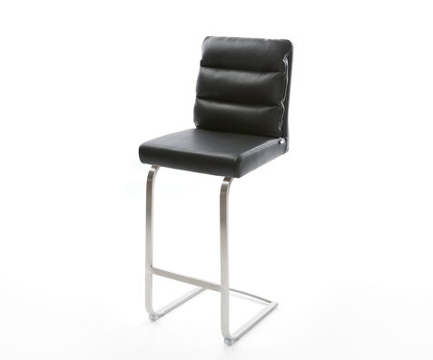 Barstuhl Pela-Flex Echt-Leder Schwarz Freischwinger flach Edelstahl