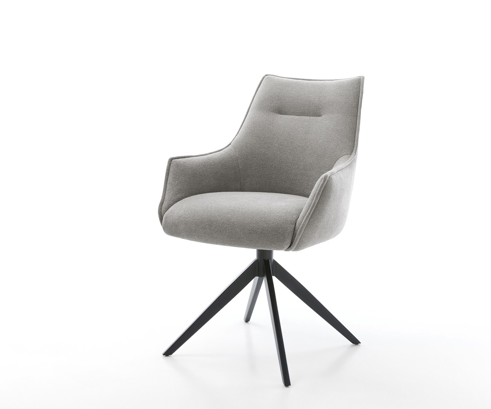 Chaise-pivotante Alja-Flex avec accoudoirs tissu structuré doux gris pied croisé large noir pivotement sur 360° fonction bascule resorts ensachés