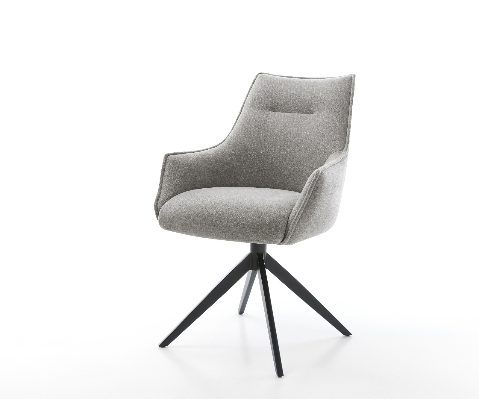 Drehstuhl Alja-Flex mit Armlehnen Strukturstoff Soft Grau Kreuzgestell breit Schwarz 360° drehbar Wippfunktion Taschenfederkern