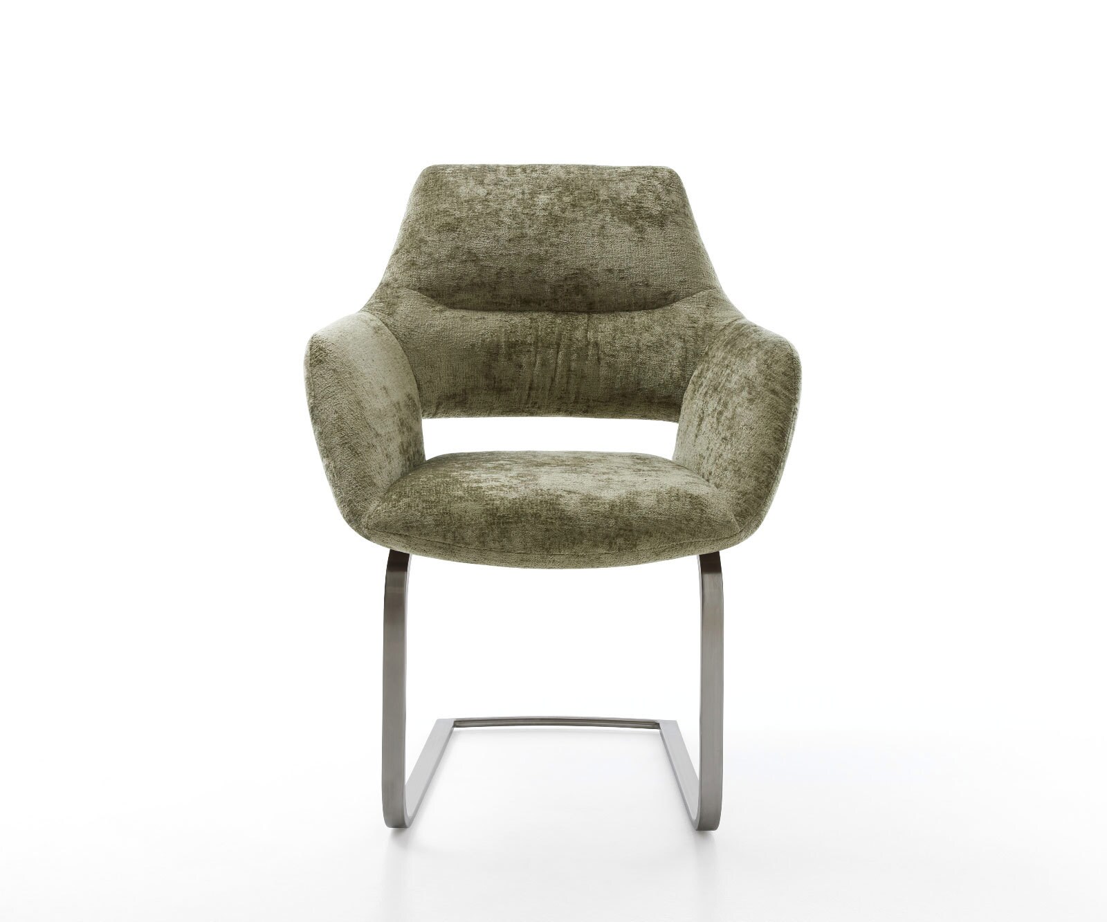 Freischwinger Yago-Flex mit Armlehnen Chenille Olive Freischwinger flach Graphit Taschenfederkern 1