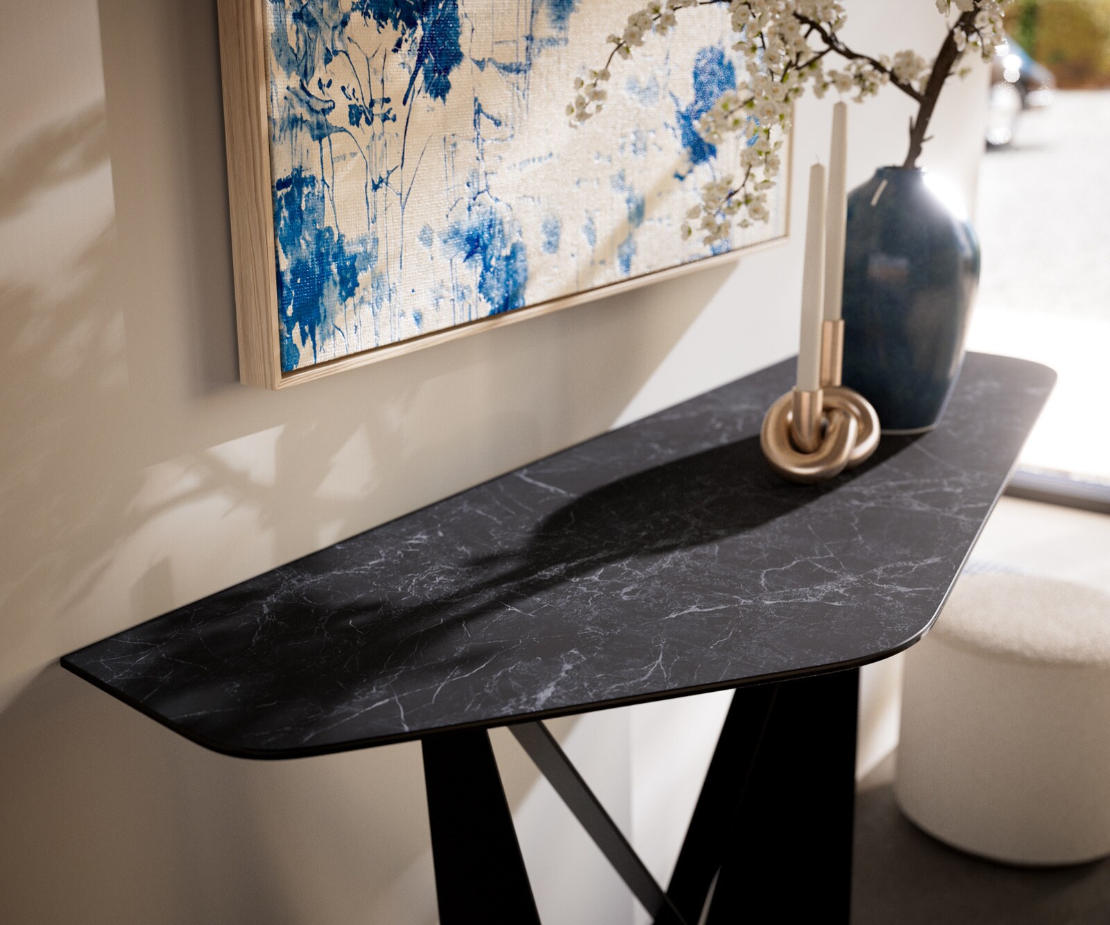 Konsolentisch Edge Polygonal 140x50 cm Keramik Laminam® Nero Greco Anthrazit Spios Metall Schwarz 1