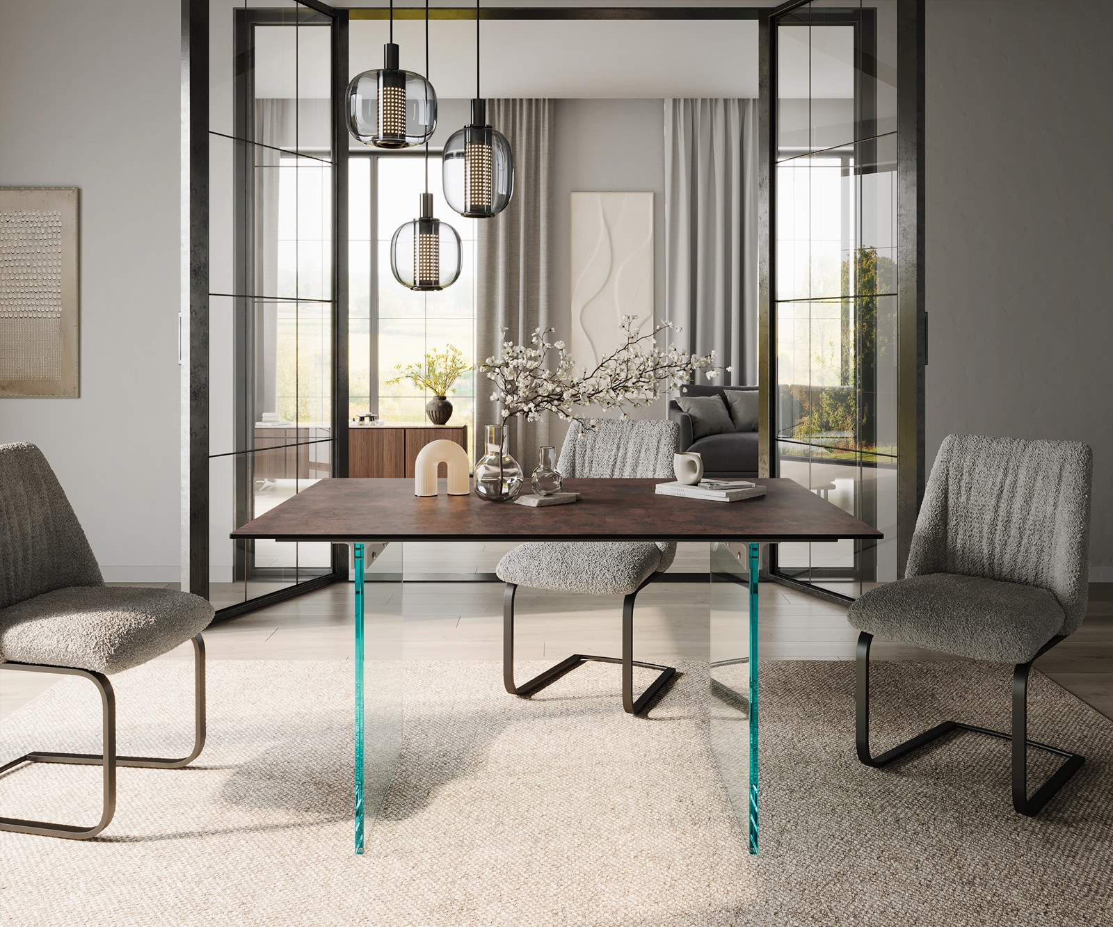 Esstisch Edge 140x90 Glas Antique-braun Gestell Glas 1 Esstisch Edge 140x90 Glas Antique-braun Gestell Glas 1