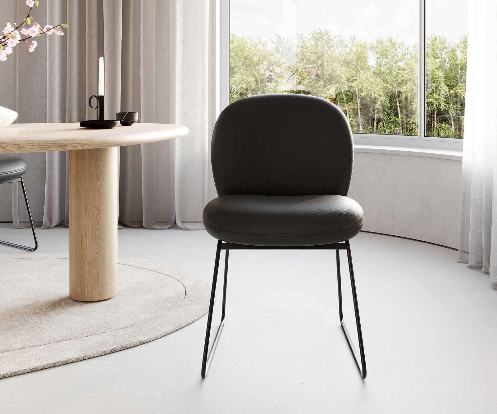 Esszimmerstuhl Nube-Flex Echt-Leder Schwarz Kufengestell Schwarz Taschenfederkern 1 Esszimmerstuhl Nube-Flex Echt-Leder Schwarz Kufengestell Schwarz Taschenfederkern 1