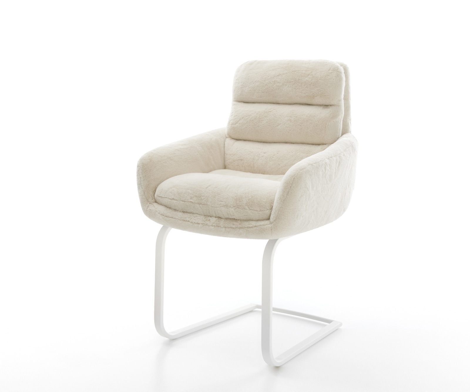 Freischwinger Abelia-Flex mit Armlehnen Plüsch Creme-Weiß Freischwinger flach Weiß
