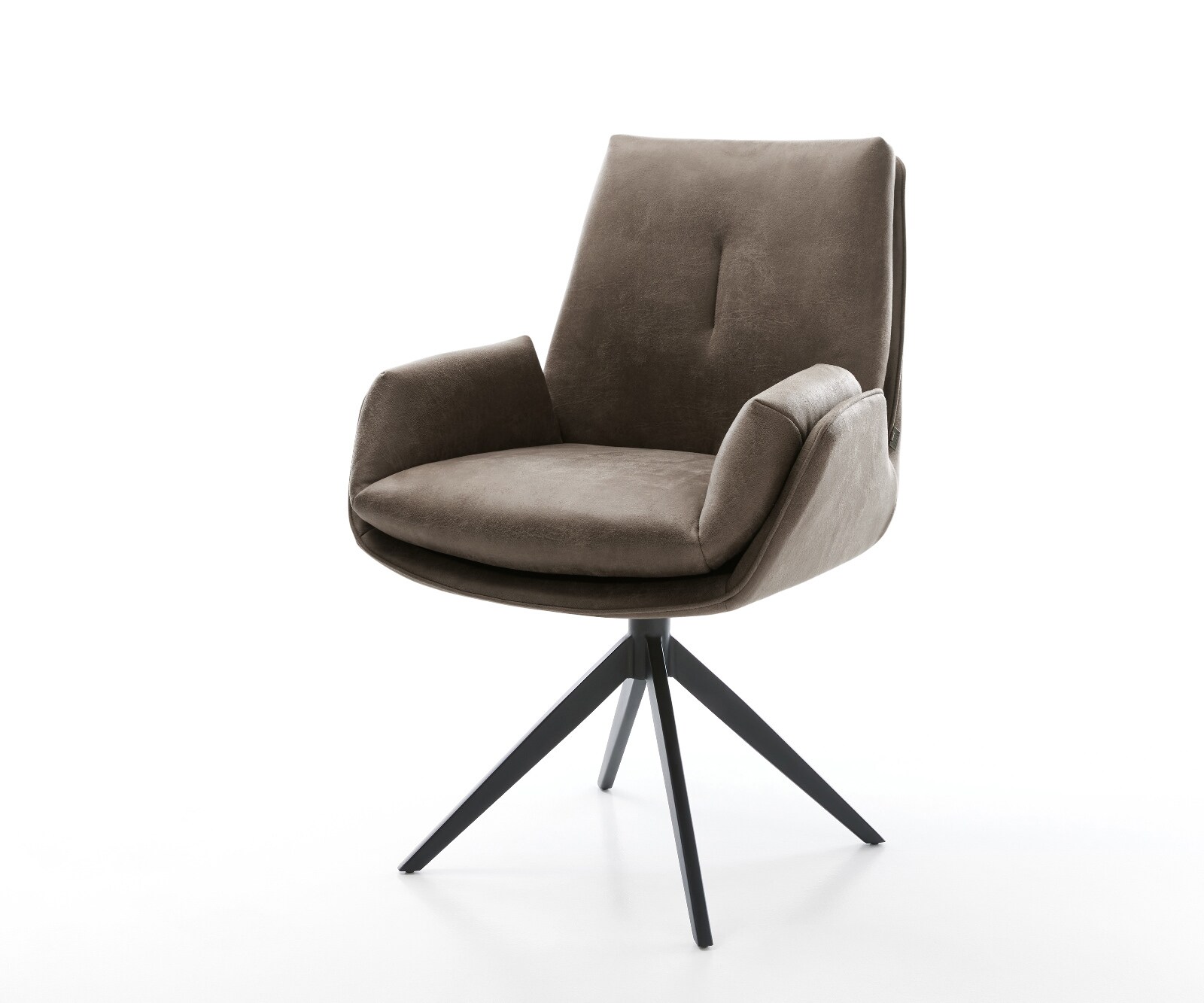 Drehstuhl Clea-Flex Mikrofaser Taupe Vintage Kreuzgestell breit Schwarz 360° drehbar Wippfunktion