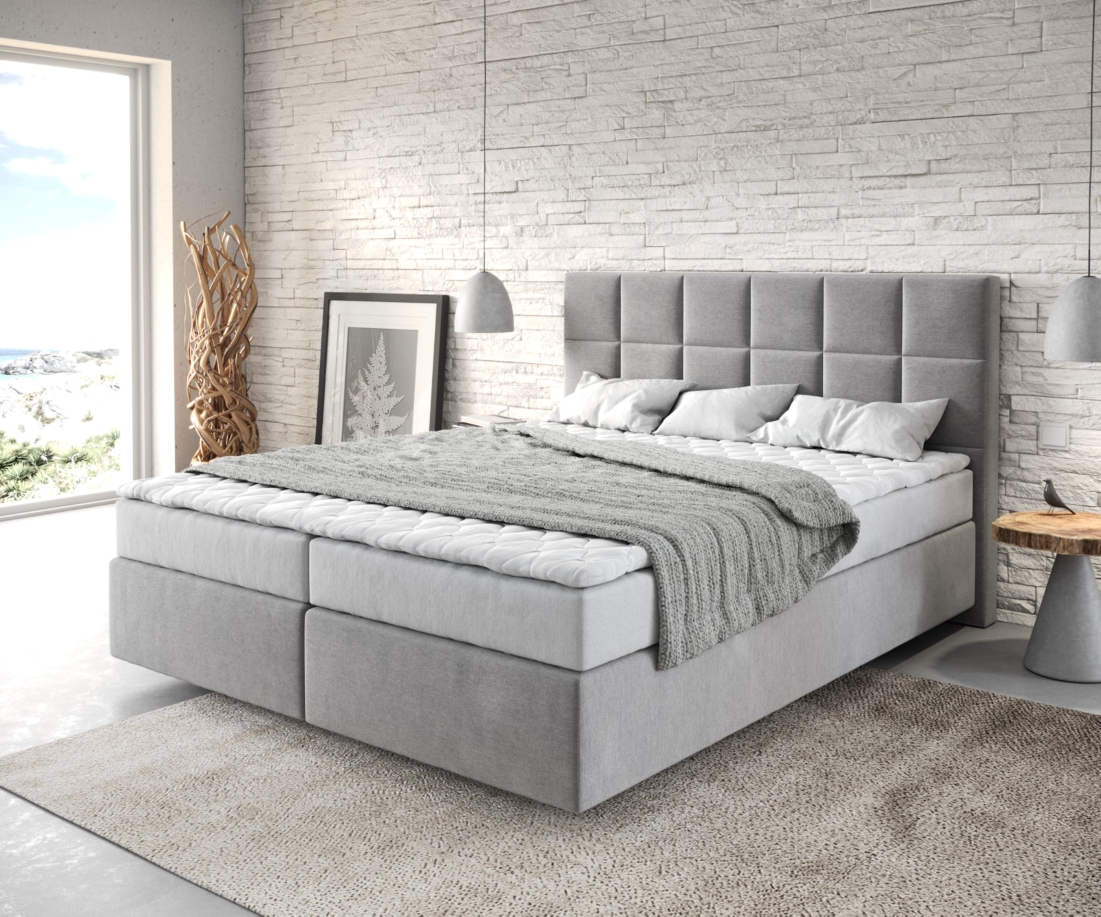 Boxspringbett Dream-Fine 160x200 cm Mikrofaser Grau mit Matratze und Topper Boxspringbett Dream-Fine 160x200 cm Mikrofaser Grau mit Matratze und Topper