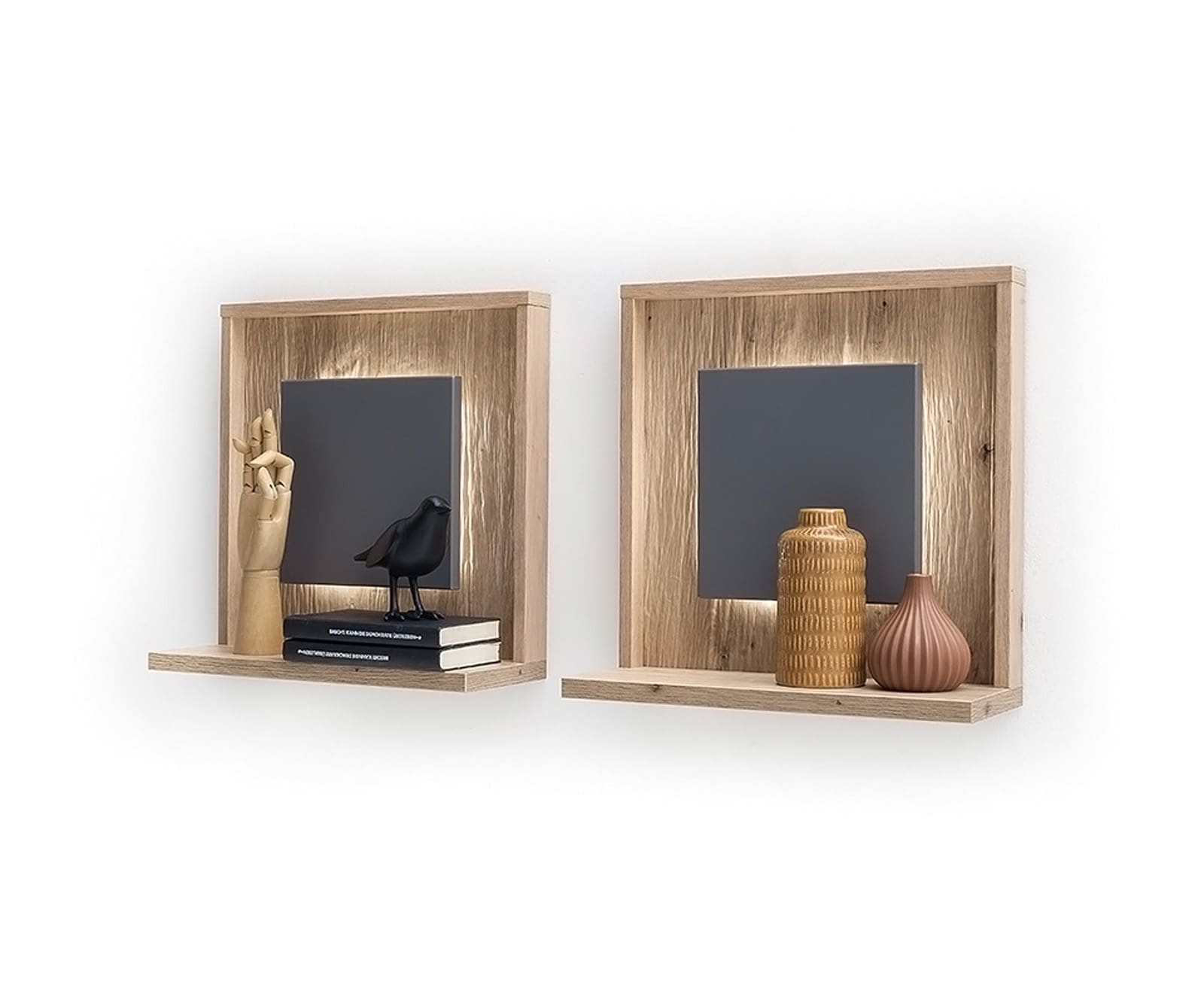 Wandboard Lome 45x20 cm Eiche Optik 2-er-Set Ablagefach  LED Beleuchtung 2 Wandboard Lome 45x20 cm Eiche Optik 2-er-Set Ablagefach  LED Beleuchtung 2