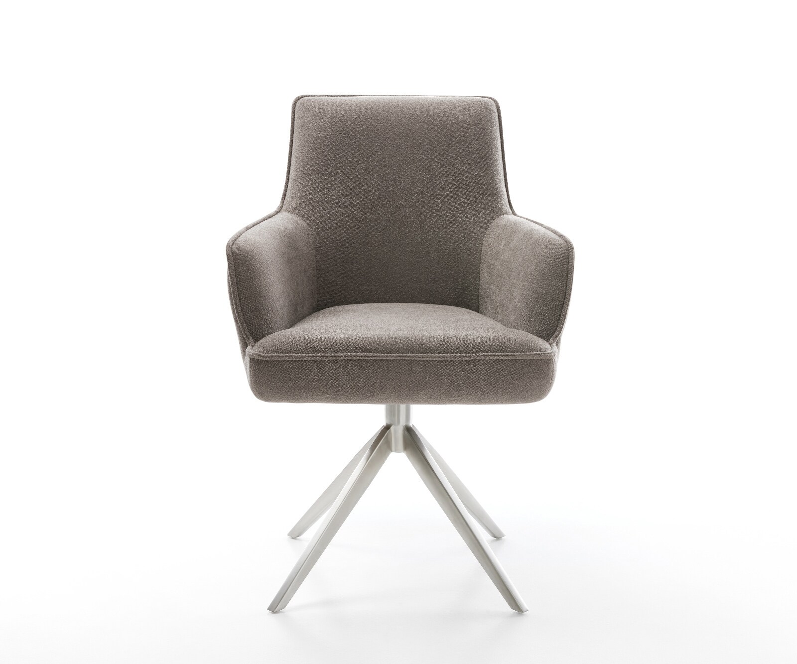 Drehstuhl Heira-Flex mit Armlehnen Strukturstoff Soft Taupe Kreuzgestell breit Edelstahl 360° drehbar Wippfunktion Taschenfederkern 1