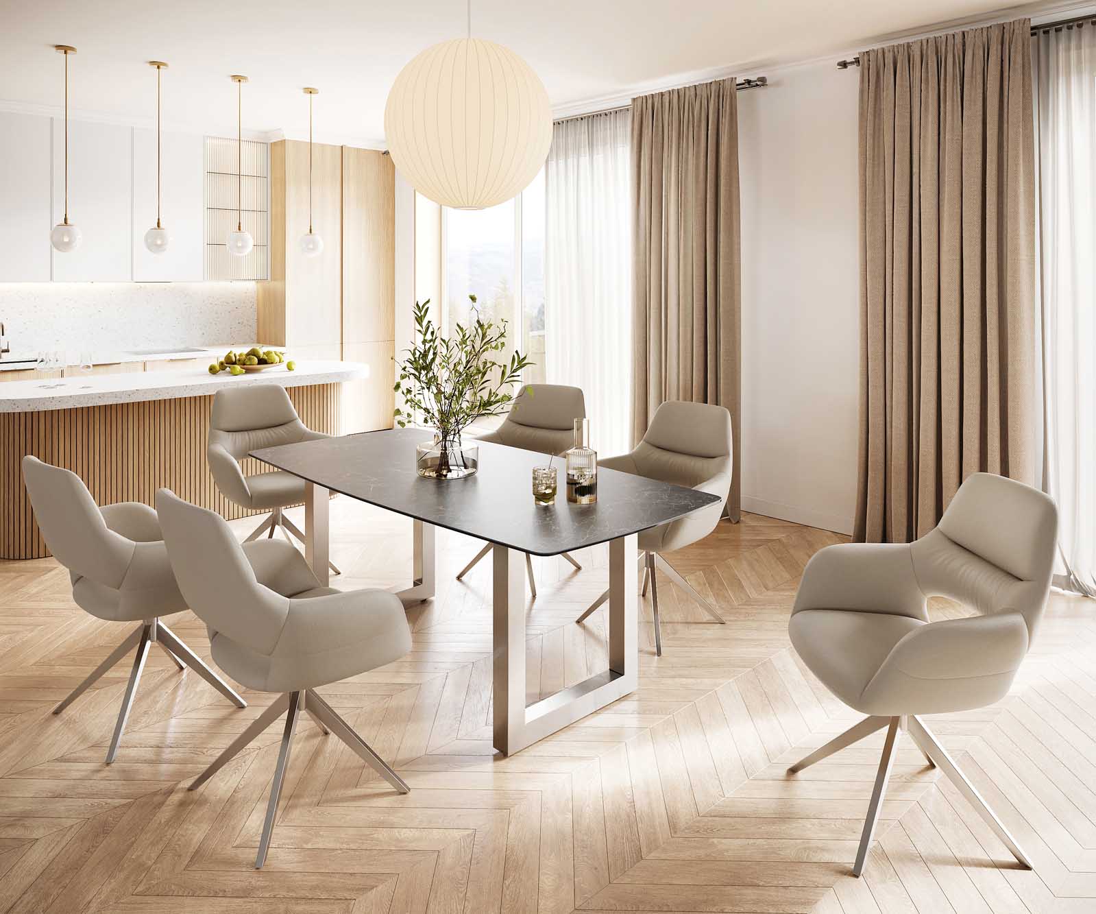 Esstisch Edge Bootsform 200x100 Keramik Laminam® Nero Greco Anthrazit Edelstahl Breit 6