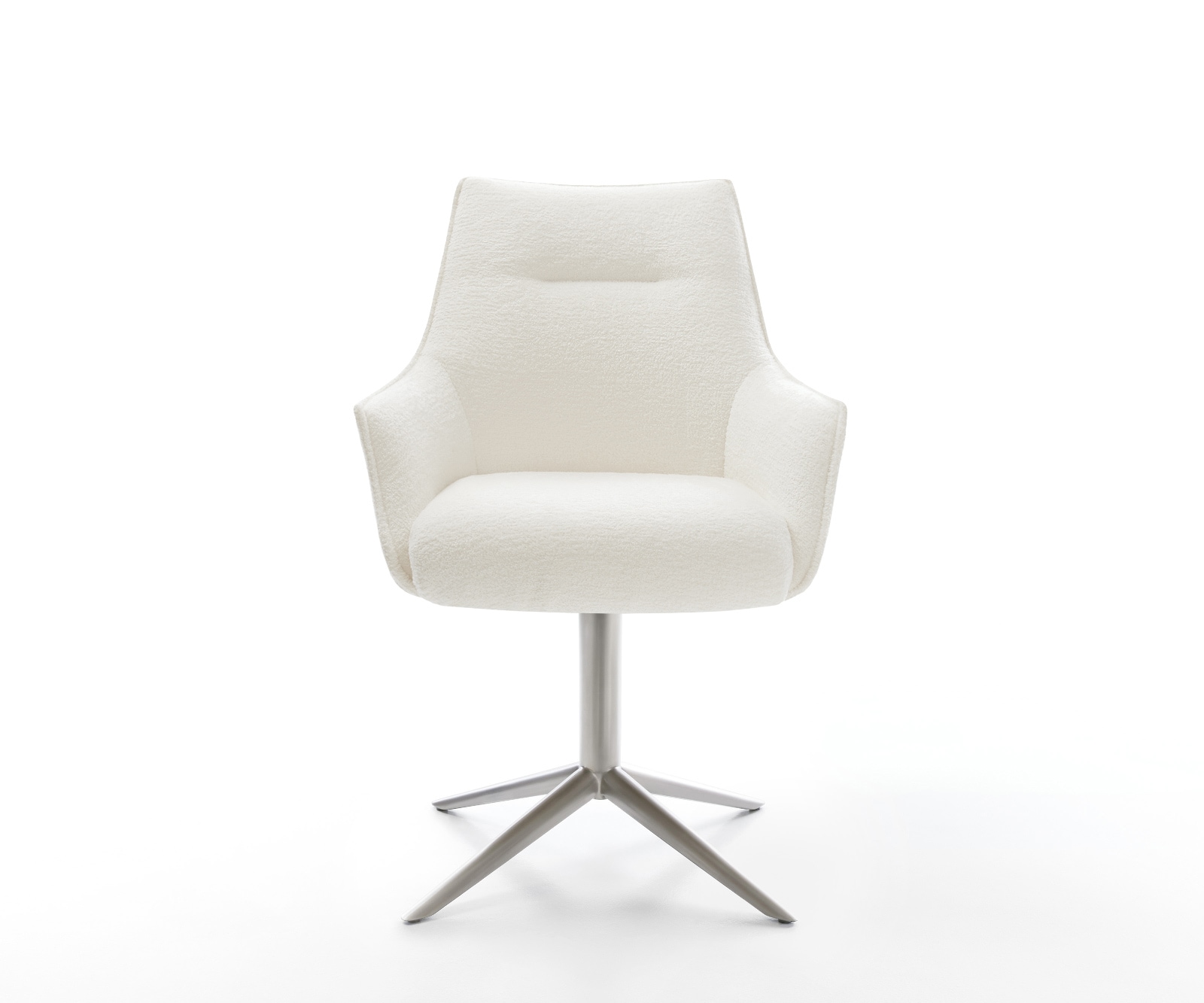 Drehstuhl Alja-Flex mit Armlehnen Bouclé Soft Beige Fußkreuz Edelstahl 360° drehbar Wippfunktion Taschenfederkern 1