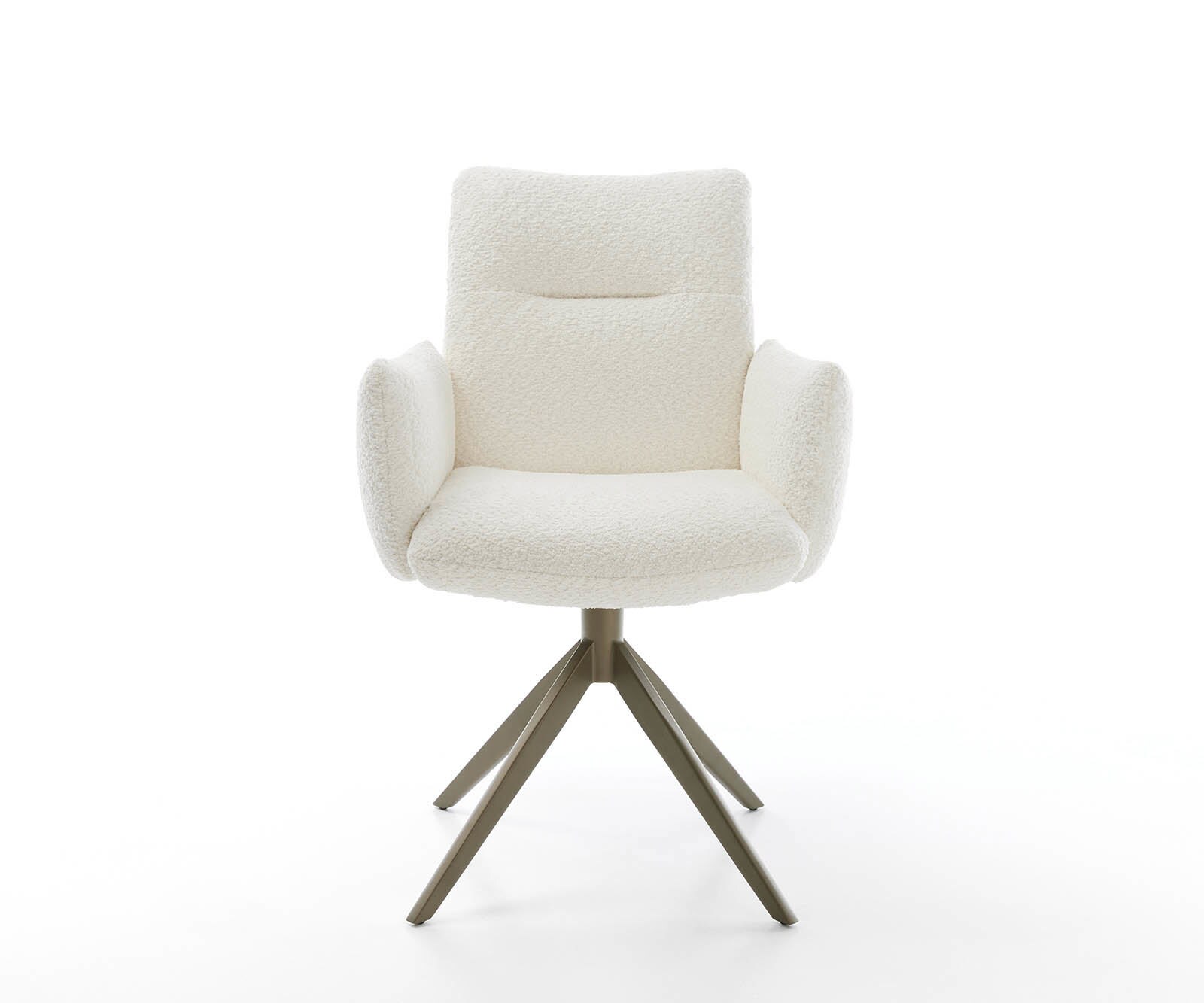 Drehstuhl Jova-Flex mit Armlehnen Bouclé Weiß Kreuzgestell breit Effektfinish Titan 360° drehbar Taschenfederkern 1