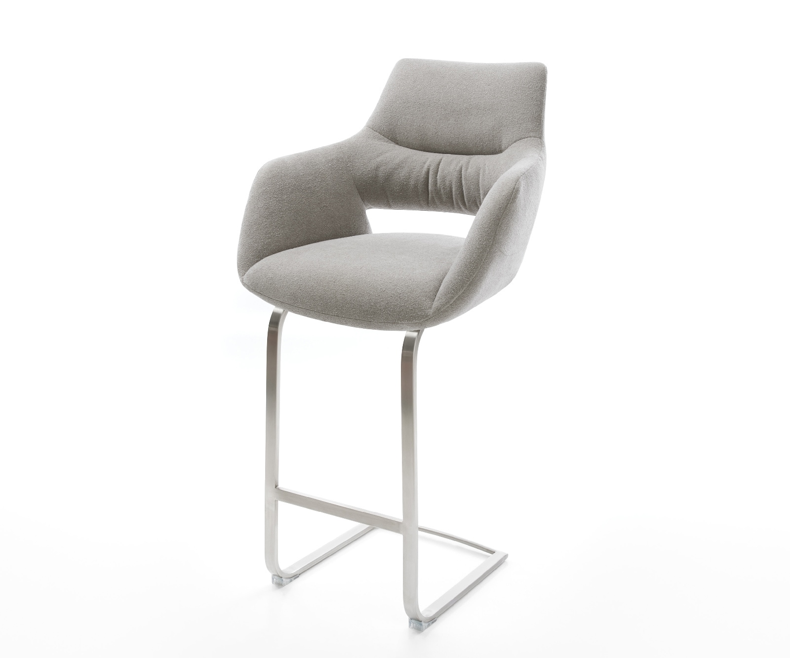 Barstuhl Yago-Flex Strukturstoff Soft Grau Freischwinger Flach Edelstahl Silberfarben Taschenfederkern