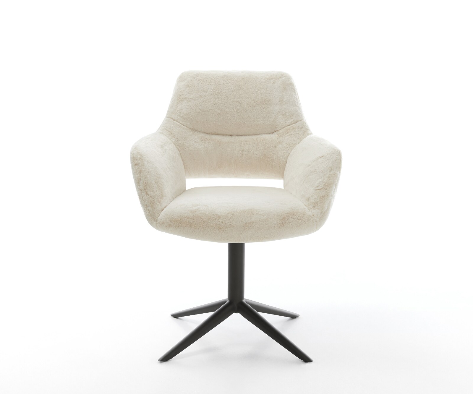 Drehstuhl Yago-Flex mit Armlehnen Plüsch Creme-Weiß Fußkreuz Schwarz 360° drehbar Wippfunktion Taschenfederkern 2