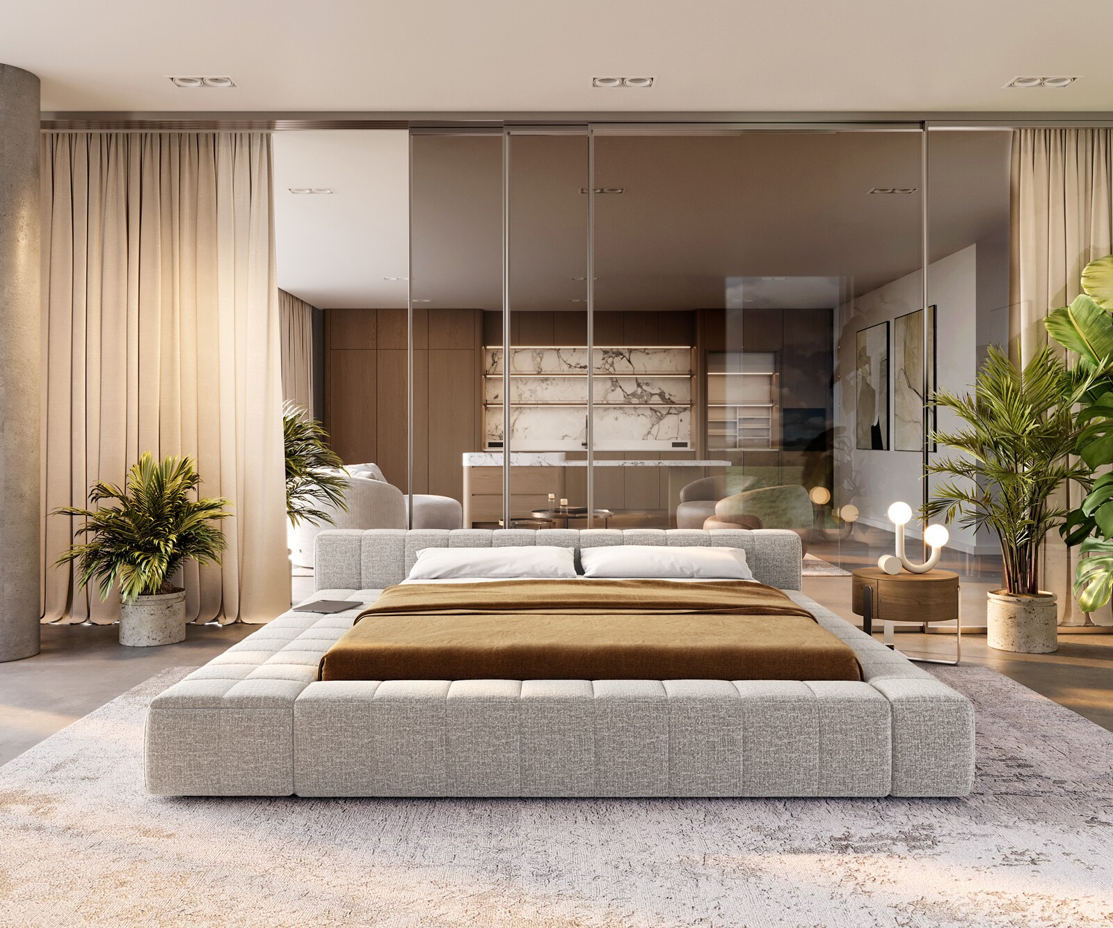 Polsterbettgestell Espazio 180x200 cm Webstoff Soft Beige mit Stauraum 1