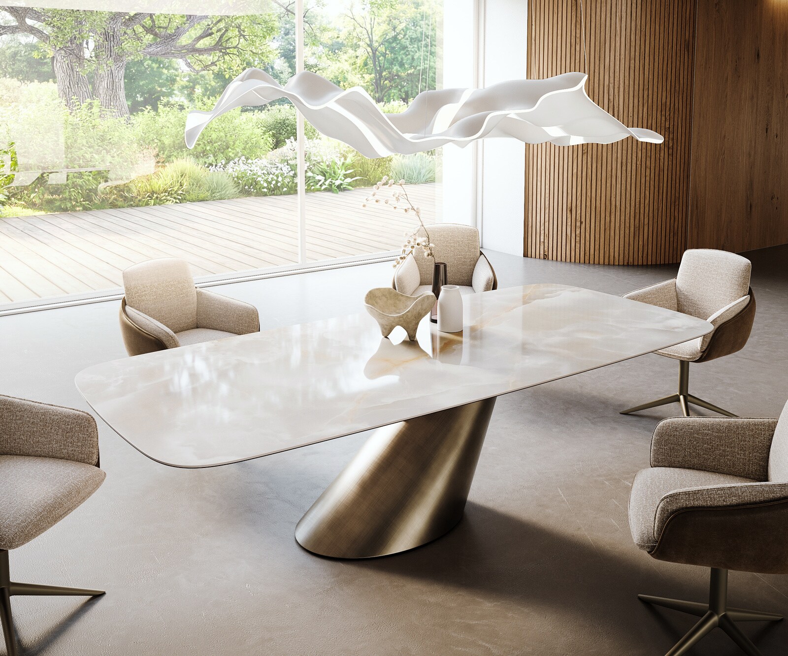 Esstisch Edge Boot 270x120 cm Keramik Iris FMG Onice Grigio Cono Metallic Gold