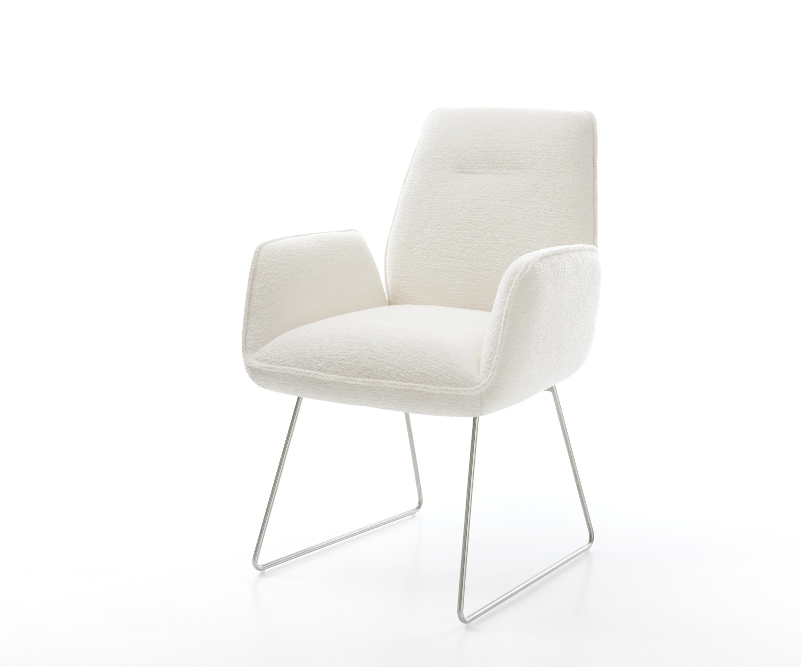 Esszimmerstuhl Zoa-Flex Bouclé Soft Beige Kufengestell Edelstahl Taschenfederkern
