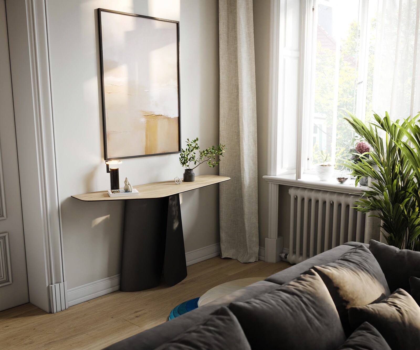 Konsolentisch Edge Polygonal 140x50 cm Keramik Laminam® Sabbia Eichefarbig Livos Metall Schwarz 6