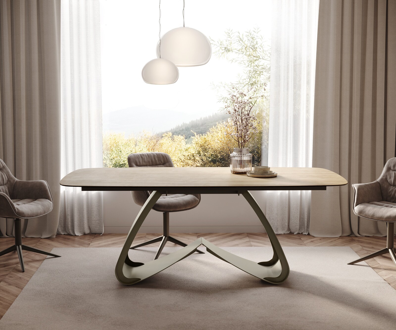 Esstisch Edge Boot 200x100 Keramik Laminam® Sabbia Eichefarbig W-Gestell Metall Effektfinish Titan 3