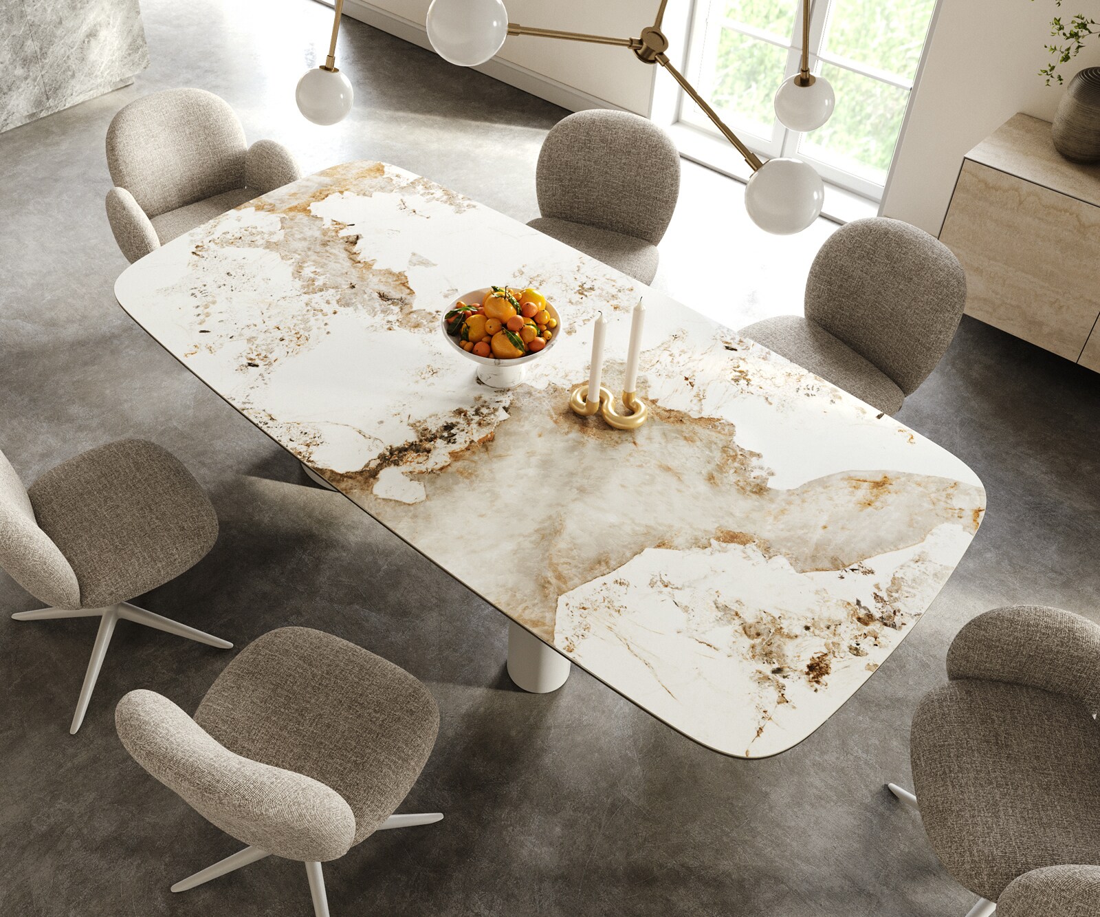 Esstisch Edge Boot 240x120 cm Keramik Minas Melange Weiß-Beige Troa Metall Weiß 3