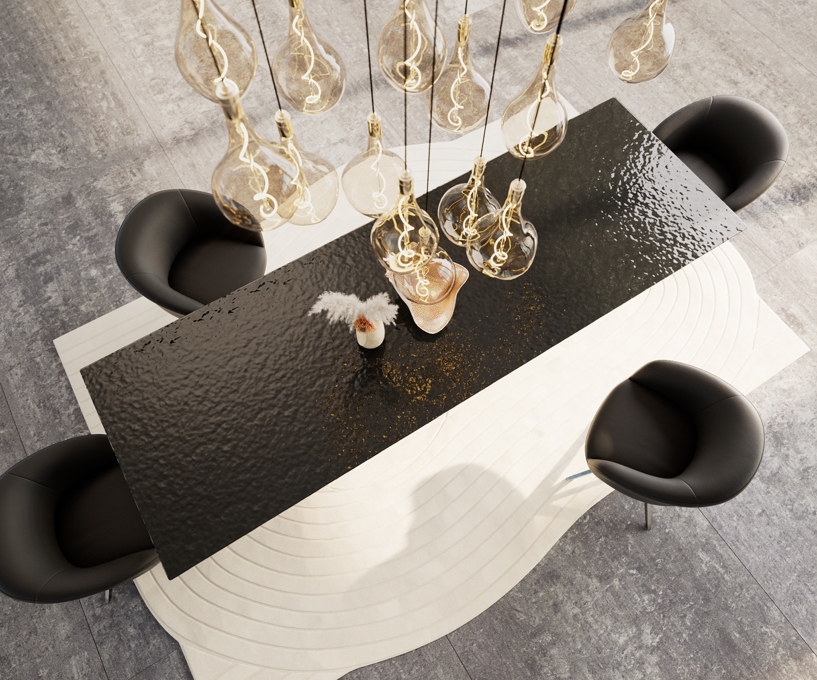 Esstisch Edge 300x100 Reliefglas Rauchschwarz 3D-Design Prisma Metallic Silber 4