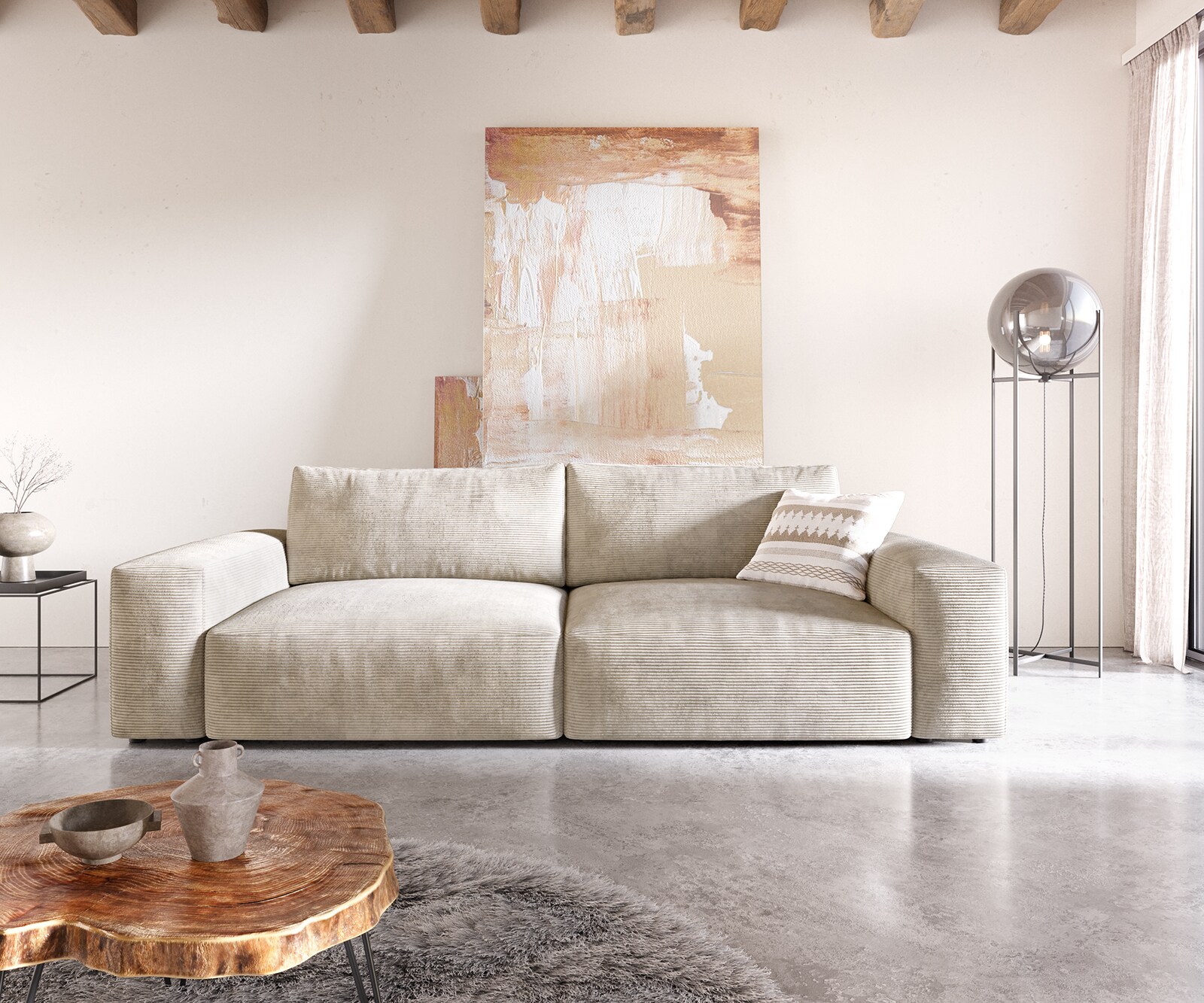 Big-Sofa Lanzo XL 270x130 cm Cord Beige 1