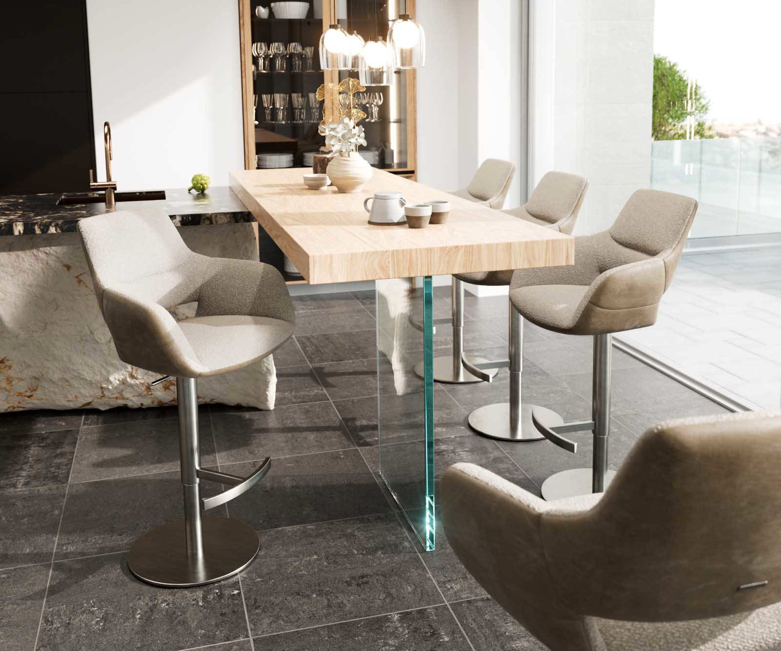 Barstuhl Yago-Flex Materialmix Mikrofaser Schlamm / Bouclé Schlamm Drehfußhöhenverstellbar Edelstahl drehbar Taschenfederkern 3