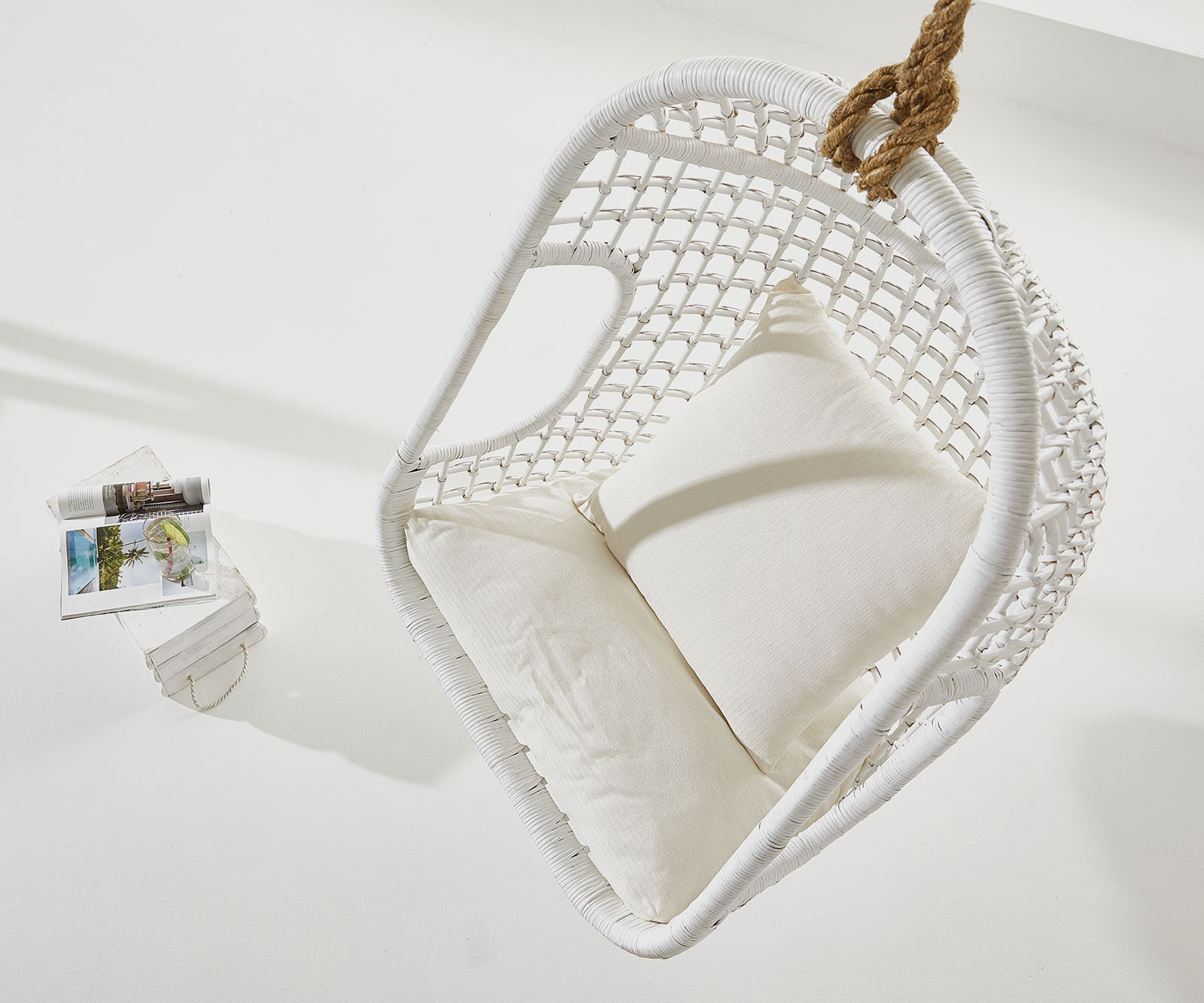 Hängesessel Edessa mit Kissen Rattan weiß 3 Hängesessel Edessa mit Kissen Rattan weiß 3