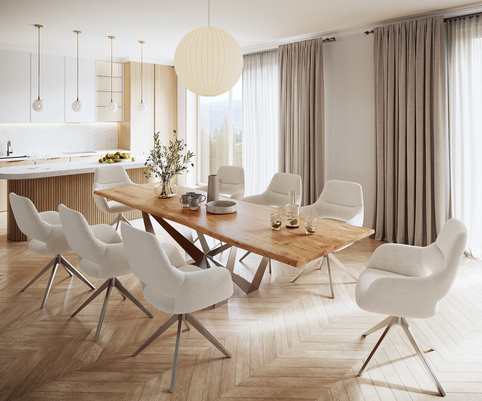 Esstisch Edge 300x100 Akazie Natur Spider Flachstahl Edelstahl Live-Edge 5