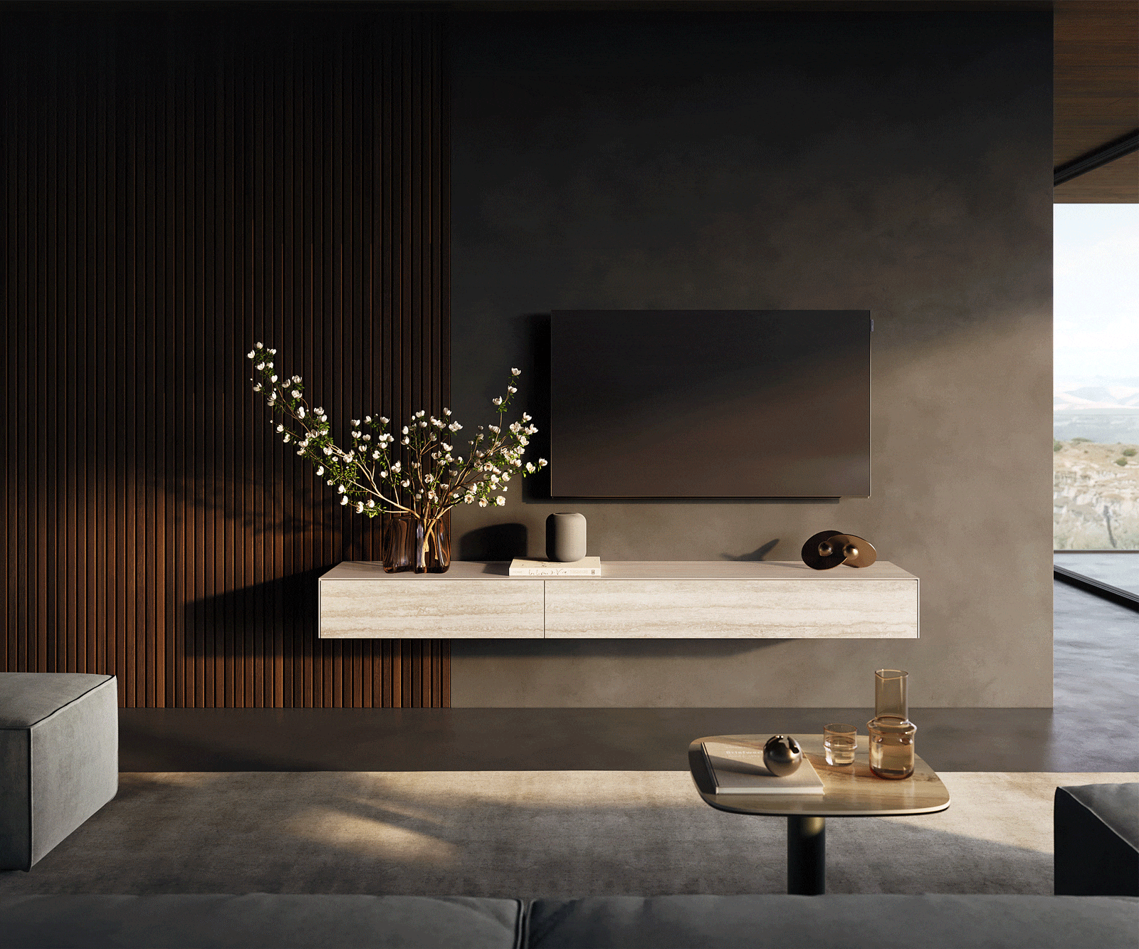 Lowboard Cuor 200 cm Keramik Laminam® Travertino Bianco Creme-Weiß 1 Klappe 1 Schubfach Schwebend 3 Lowboard Cuor 200 cm Keramik Laminam® Travertino Bianco Creme-Weiß 1 Klappe 1 Schubfach Schwebend 3