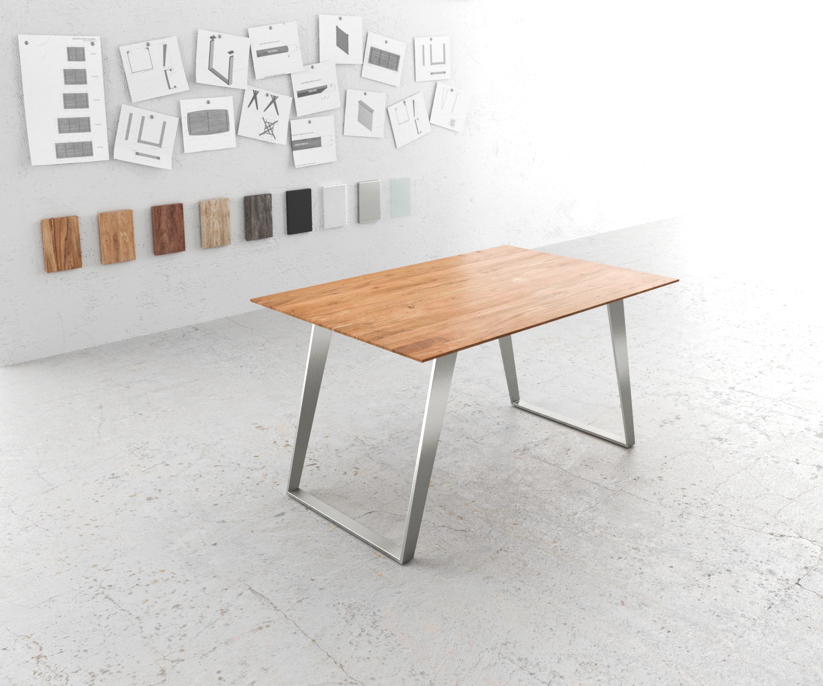 Esstisch Edge 140x90 Akazie Natur Edelstahl Schräg Schweizer Kante Esstisch Edge 140x90 Akazie Natur Edelstahl Schräg Schweizer Kante