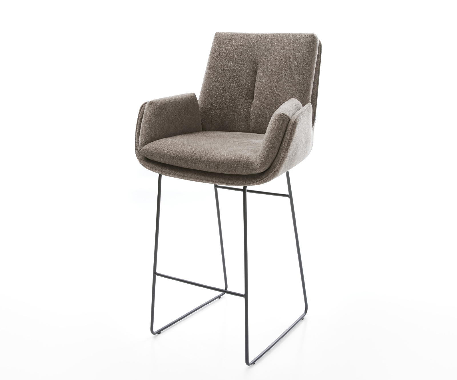 Chaise-de-bar Clea-Flex Tissu structuré doux Taupe Pied trapèze noir Noir