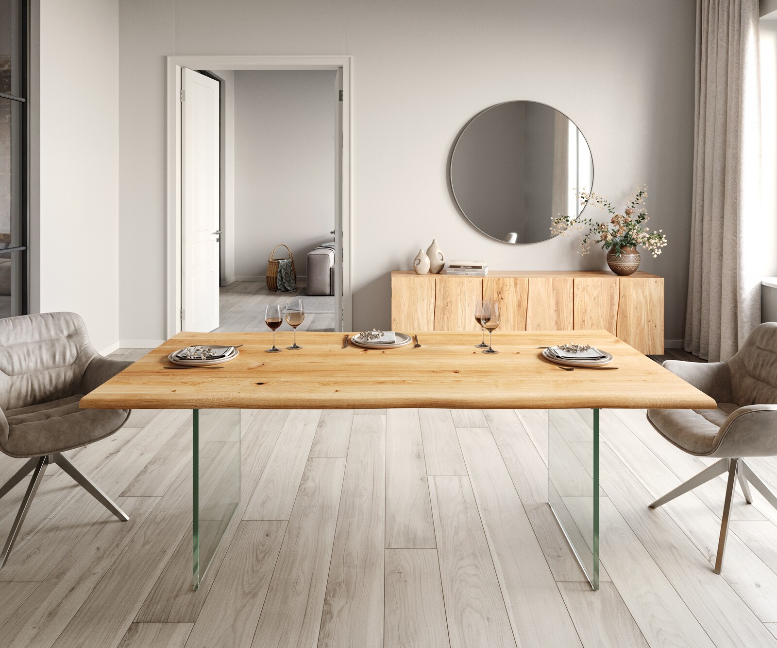 Esstisch Edge 200x100x2,5-3 Eiche Natur Glas Live-Edge 1