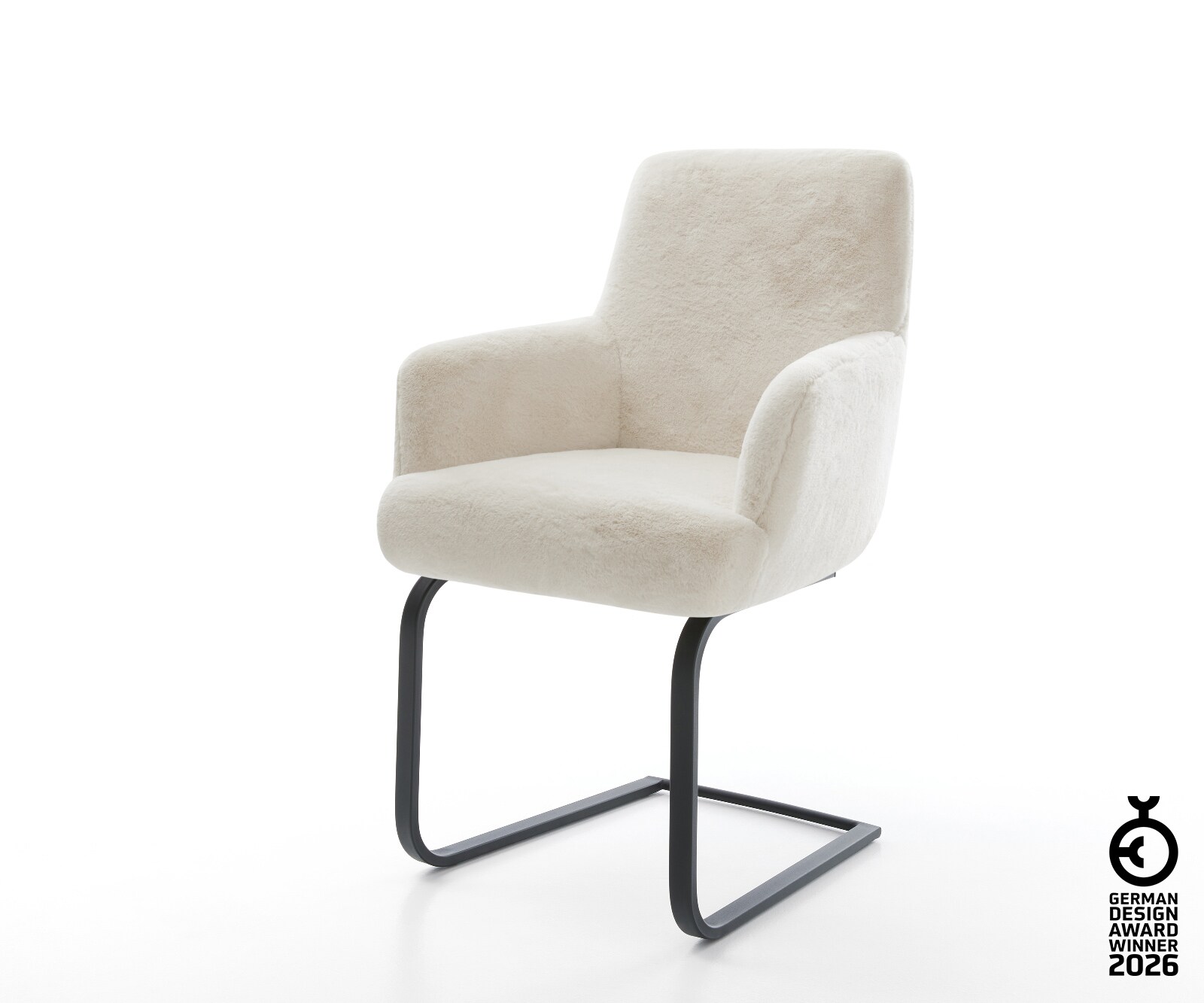 Freischwinger Heira-Flex mit Armlehnen Plüsch Creme-Weiß Freischwinger flac günstig online kaufen