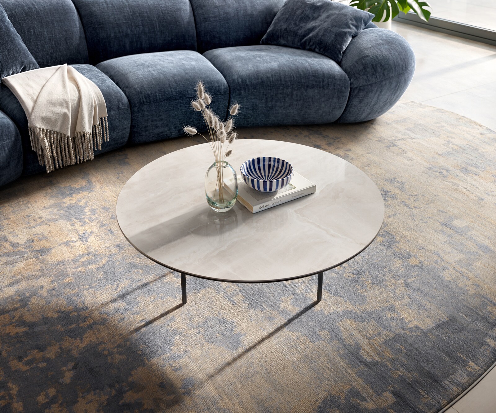 Couchtisch Edge Rund 90x90 cm Keramik Onyx Champagne Trive Metall Schwarz 4