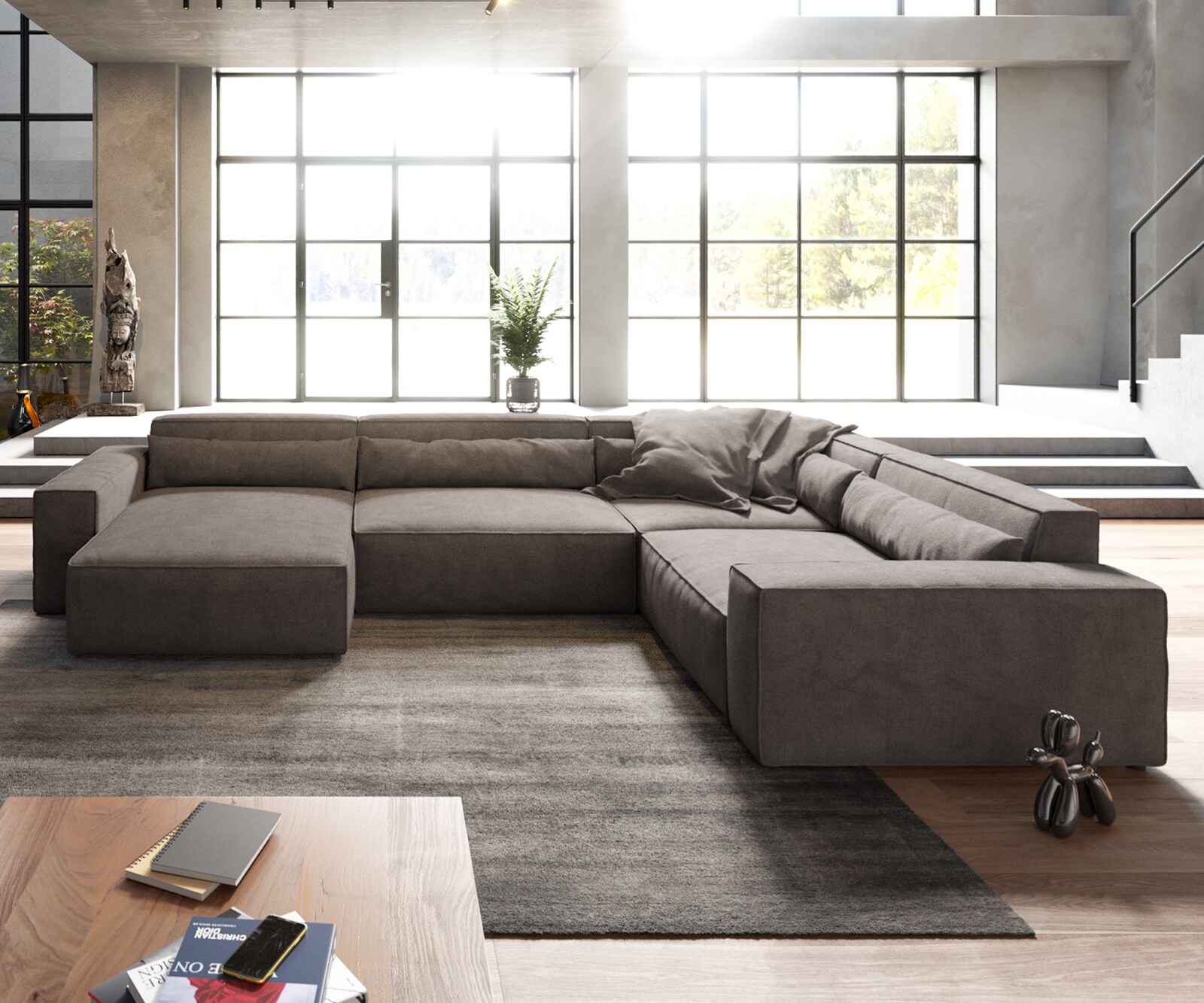 Wohnlandschaft Sirpio XL 360x260 cm Mikrofaser Khakibraun Recamiere variabel 1