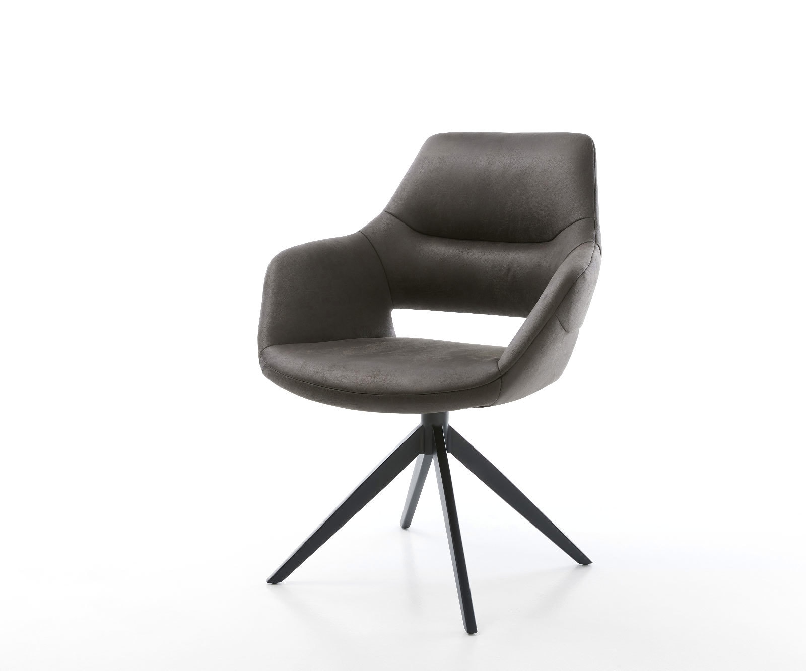 Drehstuhl Yago-Flex mit Armlehnen Mikrofaser Anthrazit Vintage Kreuzgestell breit schwarz 360° drehbar Wippfunktion Taschenfederkern
