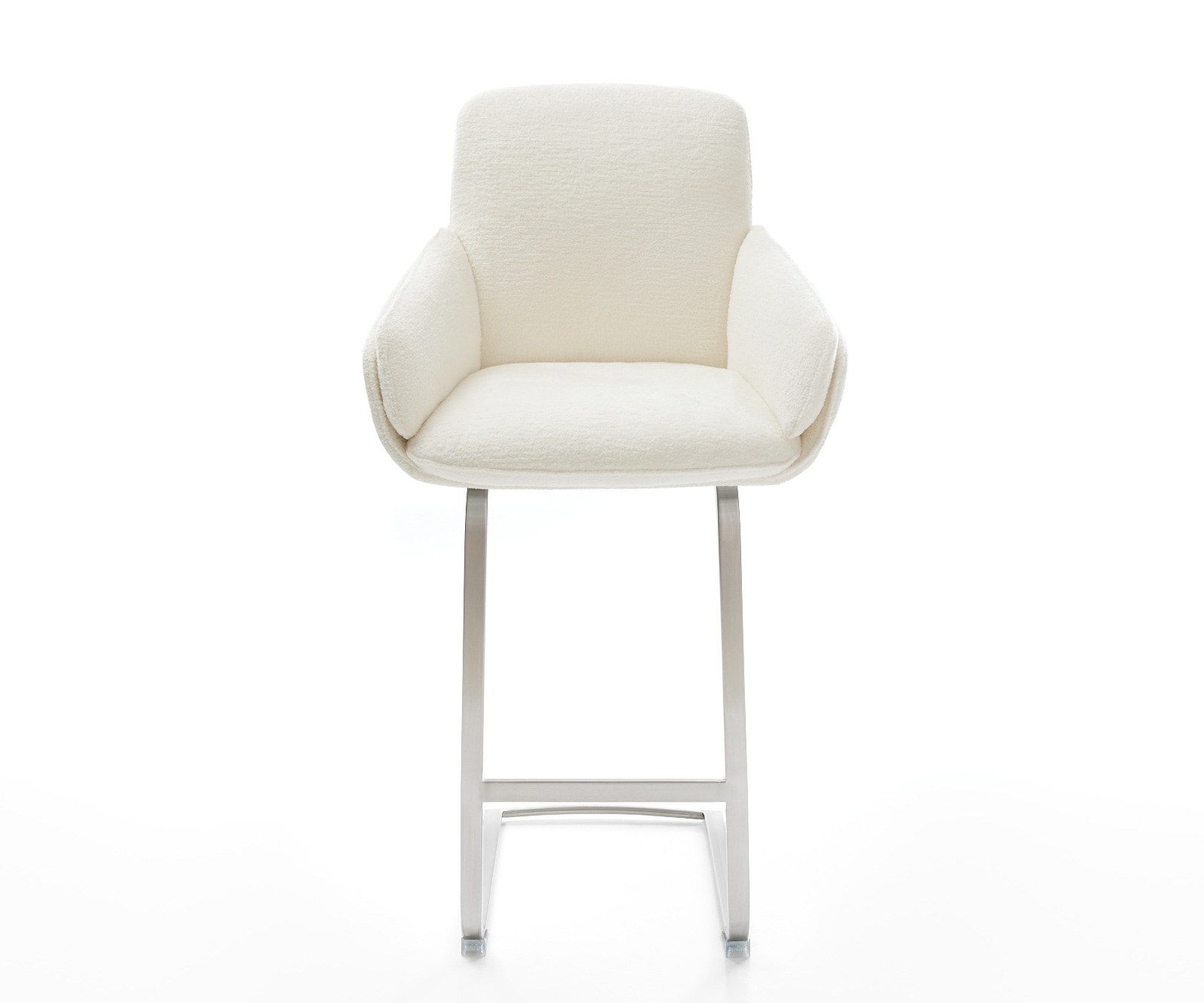 Barstuhl Luan-Flex Bouclé Soft Beige Freischwinger Flach Edelstahl Silberfarben 1