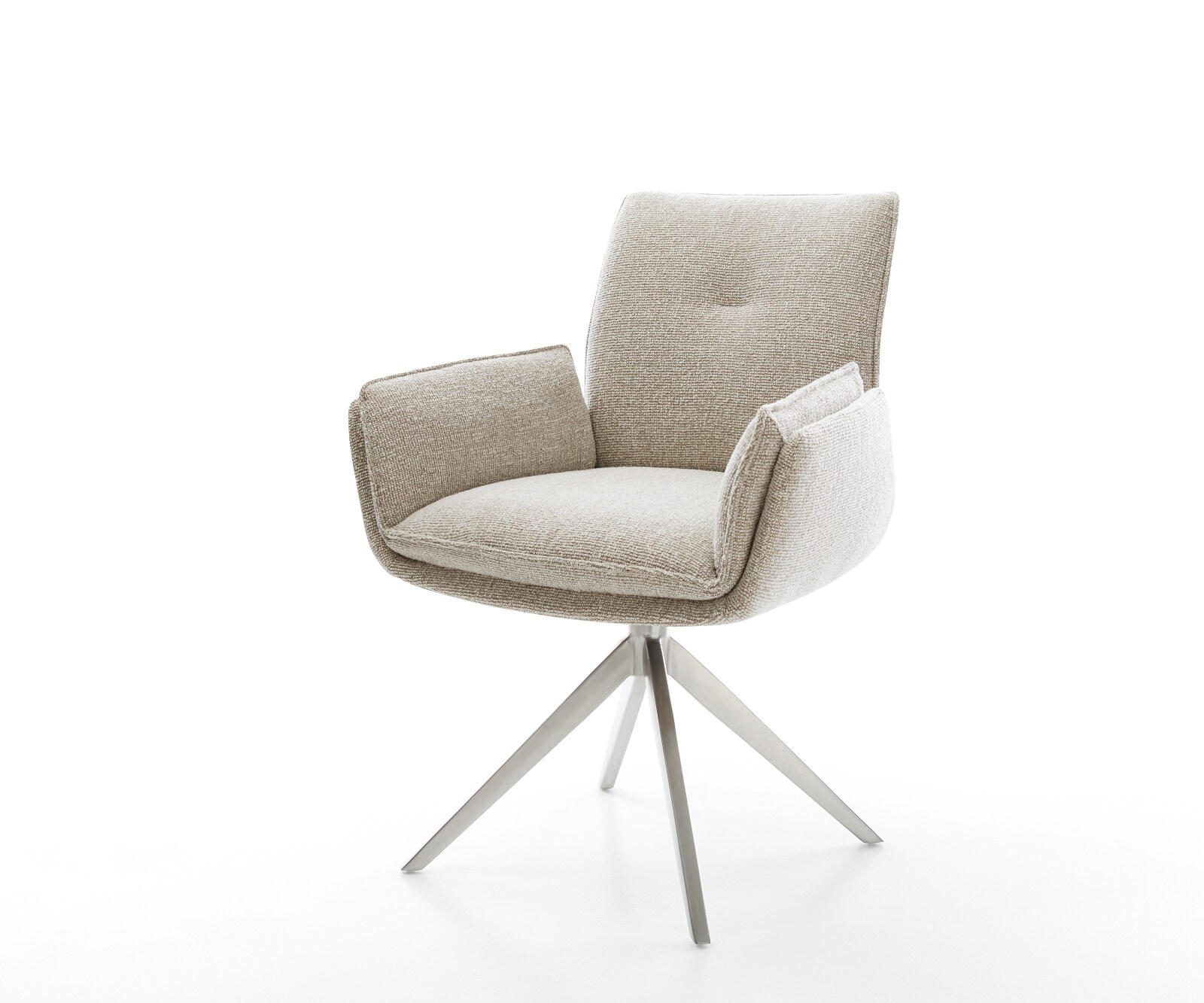 Drehstuhl Nela-Flex Webstoff Soft Beige Kreuzgestell breit Edelstahl 360° drehbar Wippfunktion