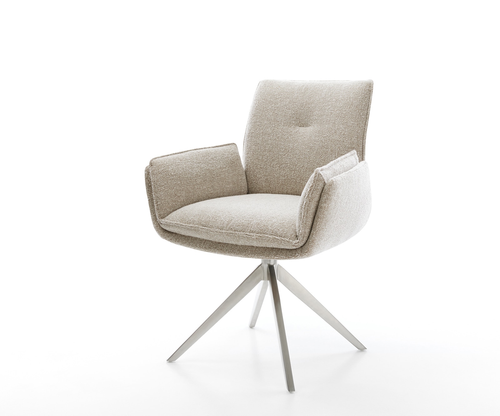 Drehstuhl Nela-Flex Webstoff Soft Beige Kreuzgestell breit Edelstahl 360° drehbar Wippfunktion