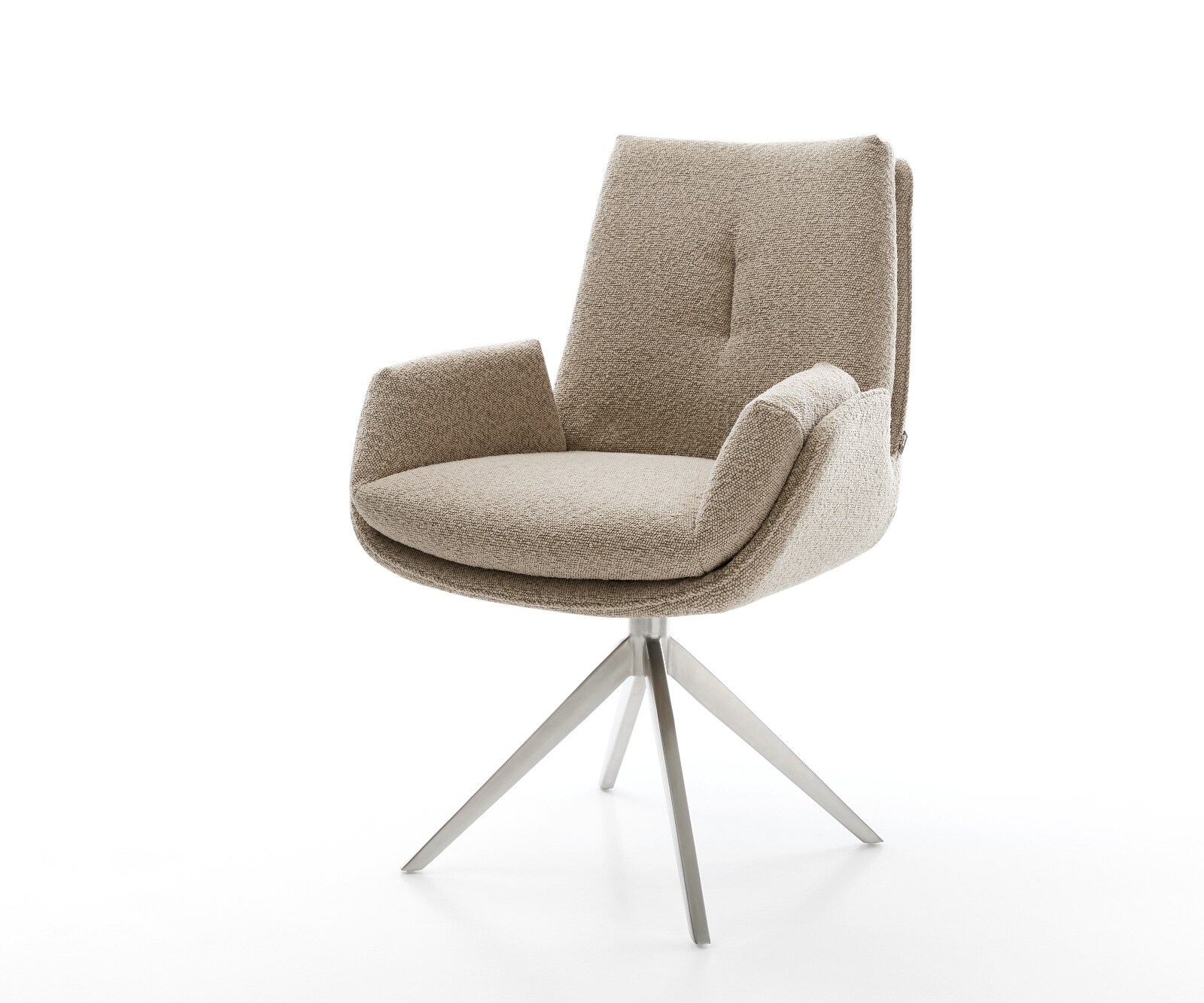 Drehstuhl Clea-Flex Bouclé Schlamm Kreuzgestell breit Edelstahl 360° drehbar Wippfunktion