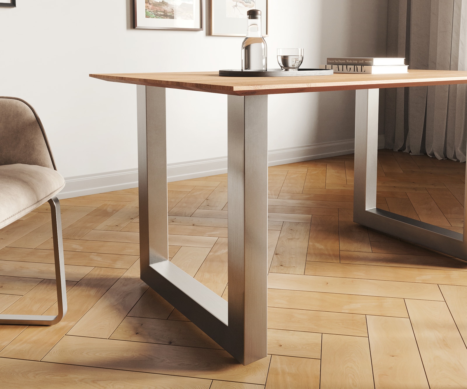 Esstisch Edge 140x90 Akazie Natur Edelstahl Breit Schweizer Kante 4 Esstisch Edge 140x90 Akazie Natur Edelstahl Breit Schweizer Kante 4