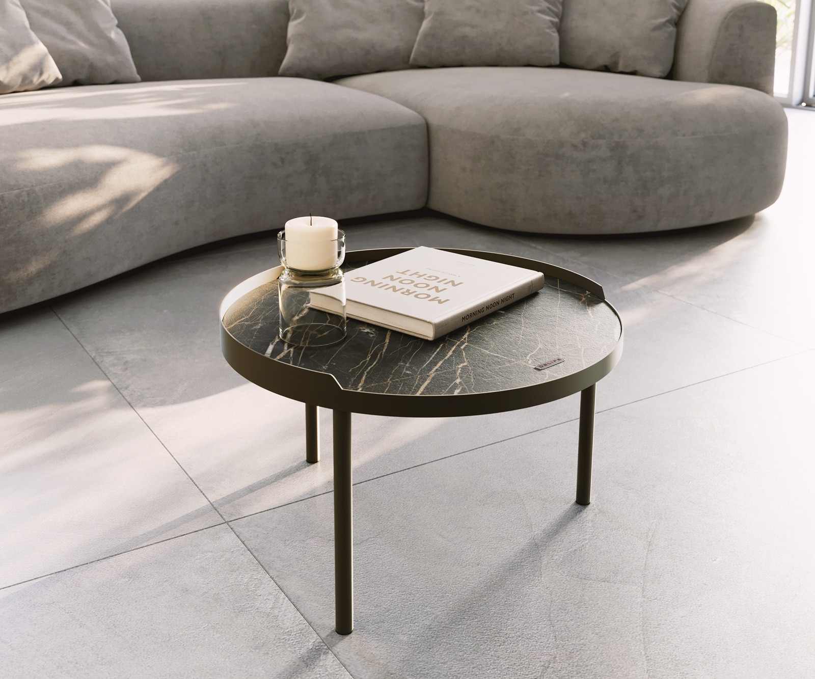 Couchtisch Torell 50x50 cm  Keramik Laminam®Noir Desir Braun Metallrahmen Effektfinish Titan
