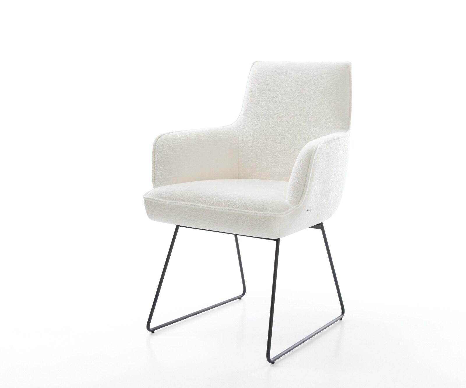 Esszimmerstuhl Heira-Flex mit Armlehnen Bouclé Soft Beige Kufengestell Schwarz Taschenfederkern 1
